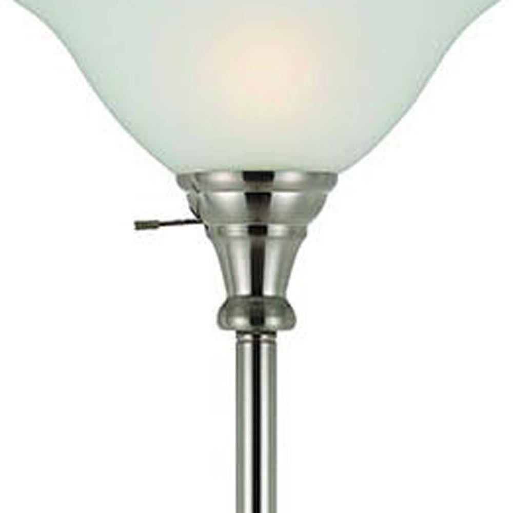 71" Nickel Torchiere Floor Lamp With Clear Frosted Glass Dome Shade