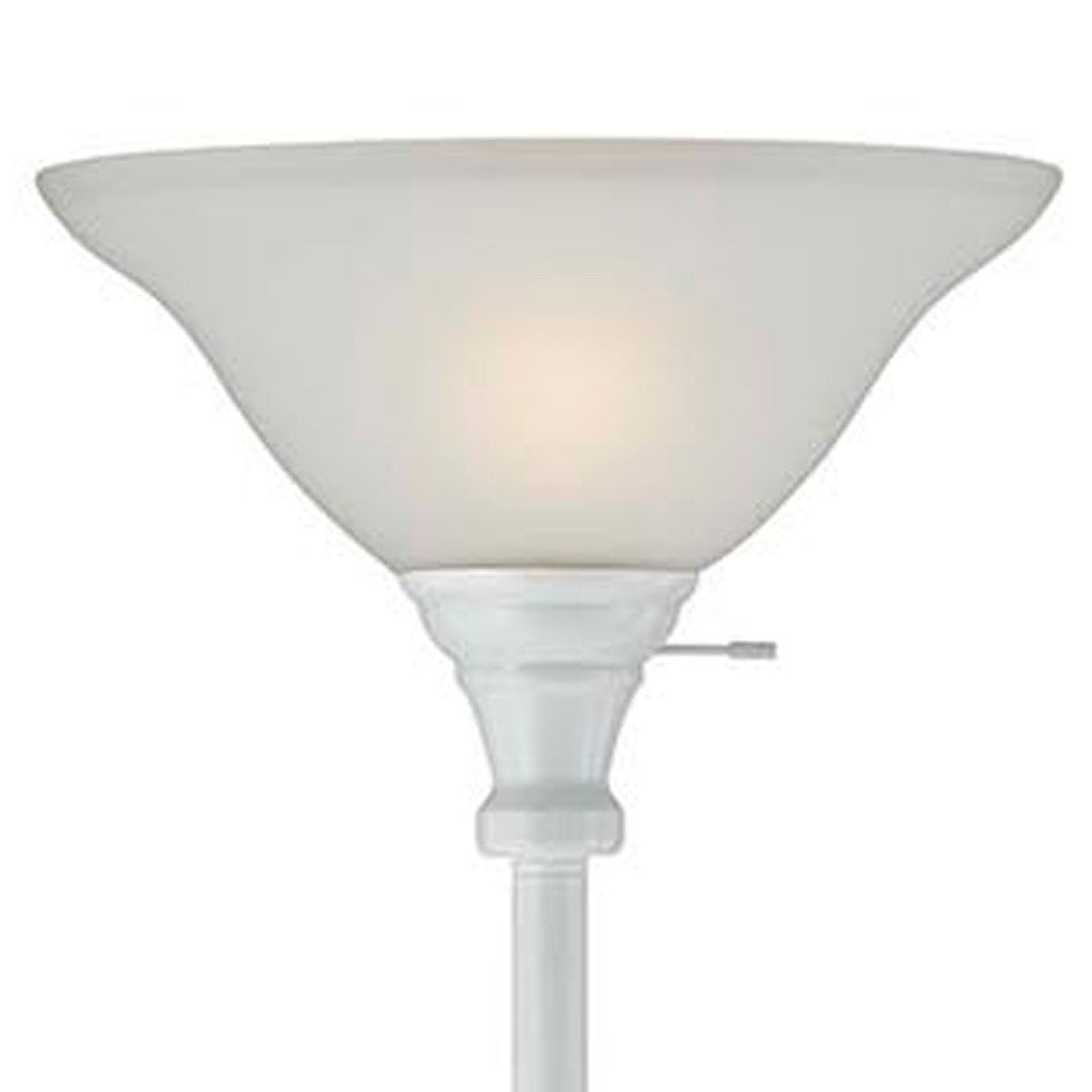 71" White Torchiere Floor Lamp With White Frosted Glass Dome Shade