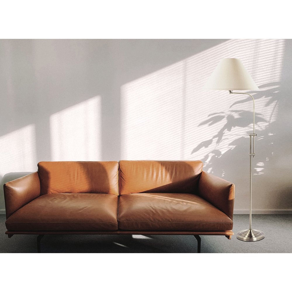 68" Nickel Adjustable Floor Lamp With White Fabric Empire Shade