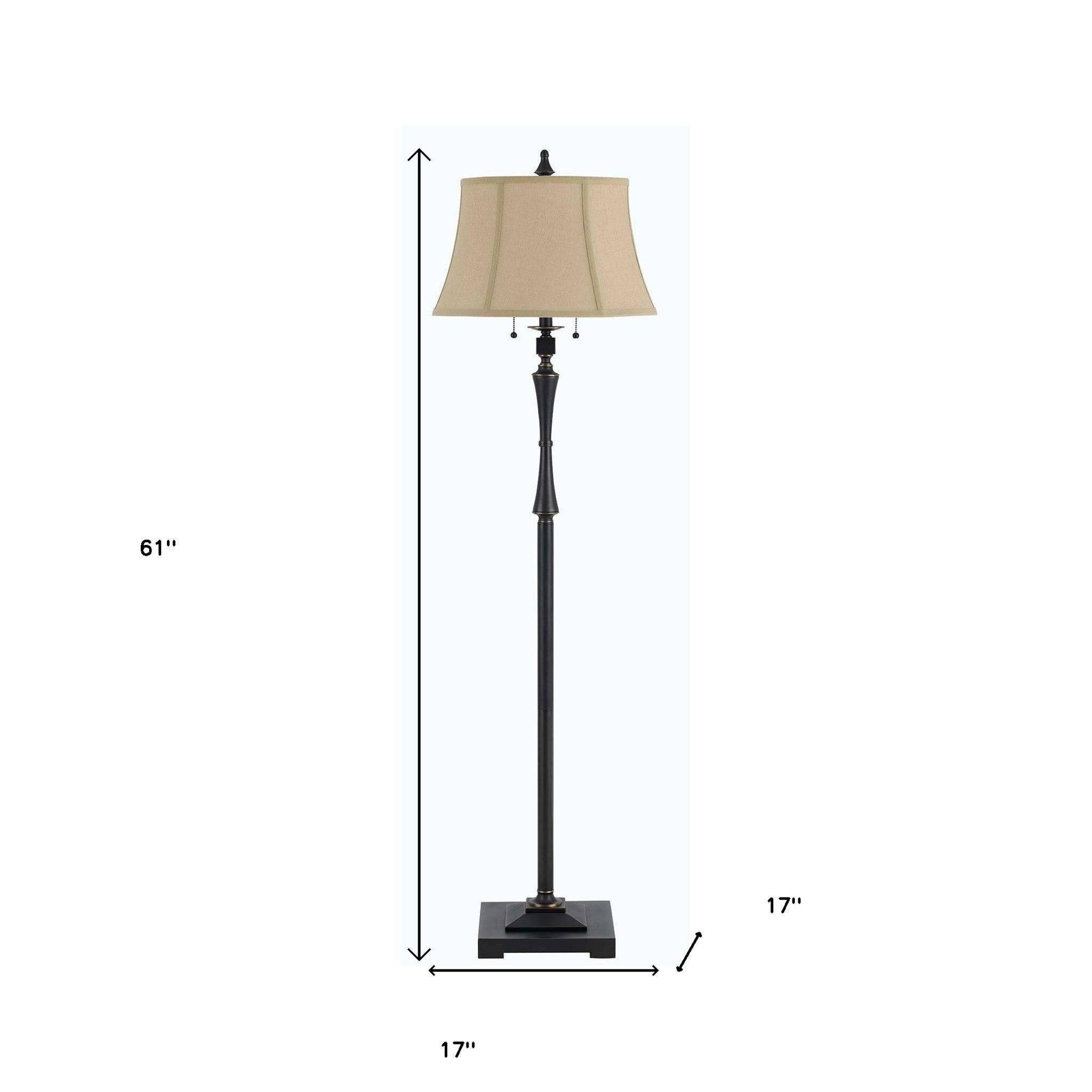 61" Bronze Two Light Traditional Shaped Floor Lamp With Brown Square Shade