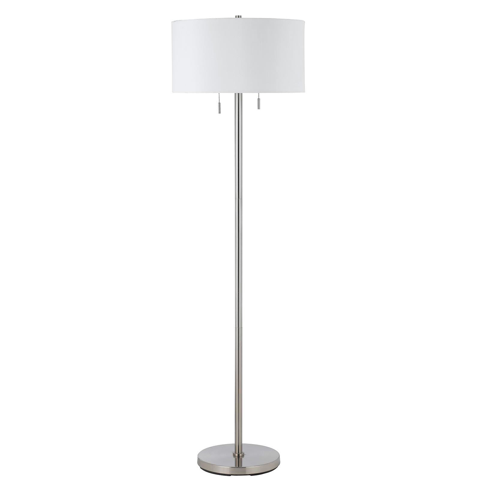 59" Nickel Two Light Traditional Shaped Floor Lamp With White Rectangular Shade