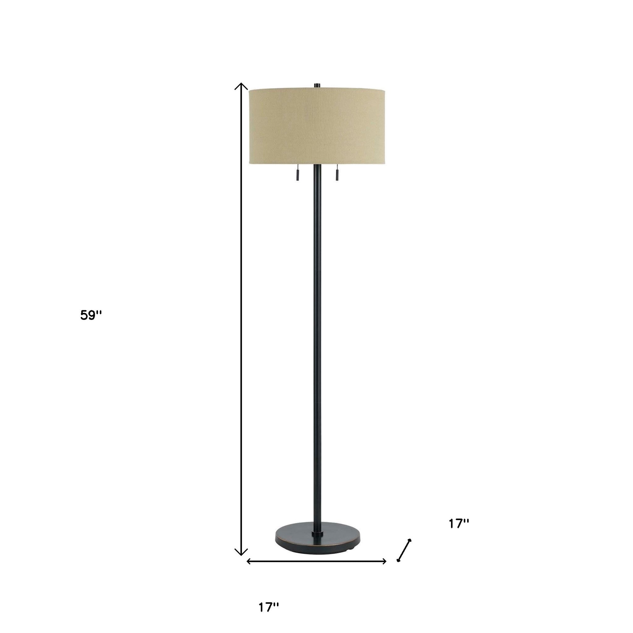 59" Bronze Two Light Traditional Shaped Floor Lamp With Brown Rectangular Shade