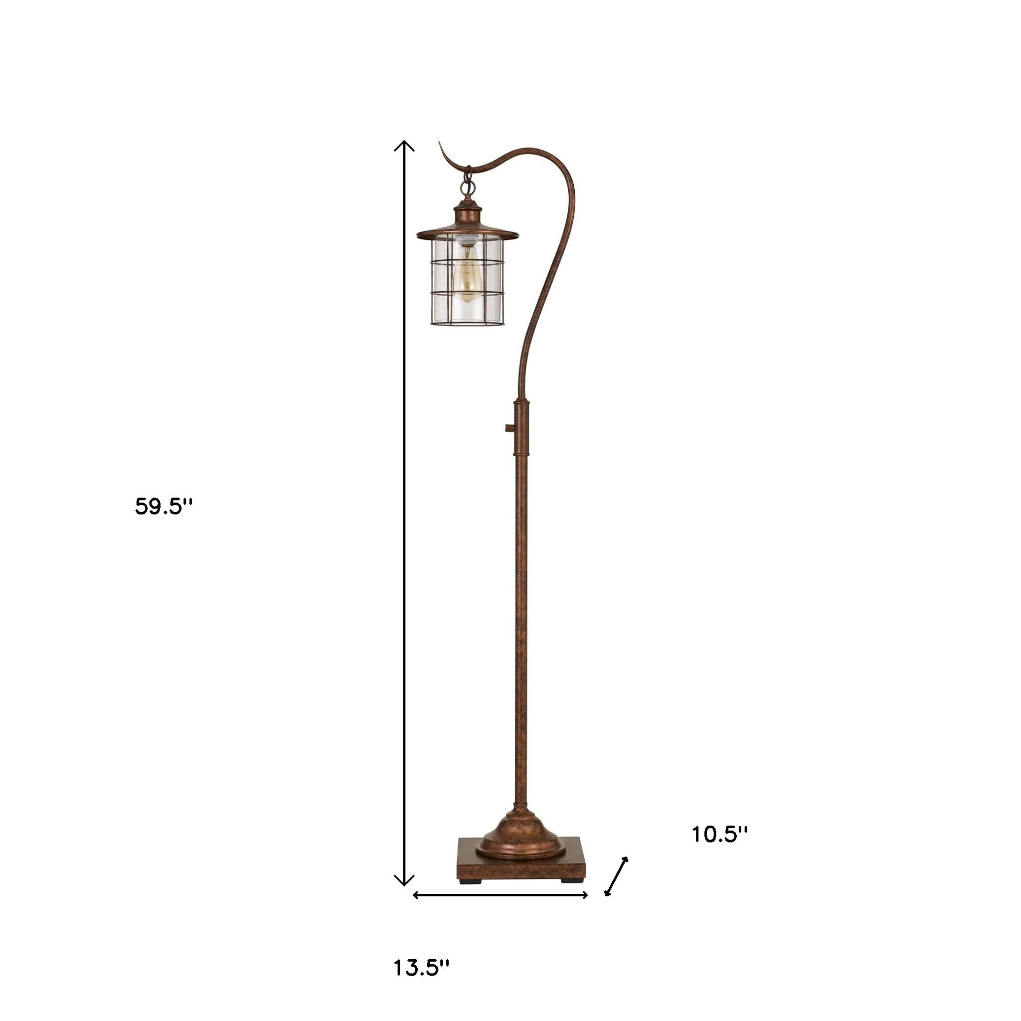 60" Rusted Traditional Shaped Floor Lamp With Rust Transparent Glass Drum Shade