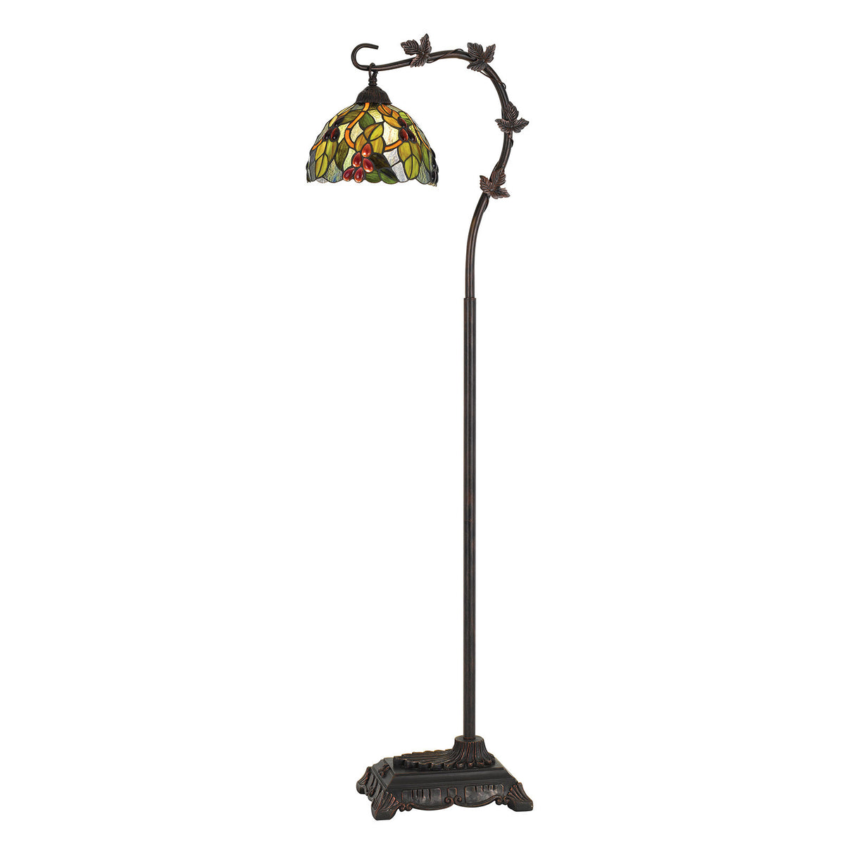 61" Bronze Floor Lamp With Green And Yellow Glass Dome Shade