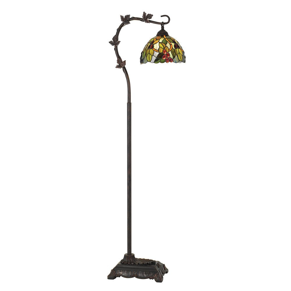 61" Bronze Floor Lamp With Green And Yellow Glass Dome Shade