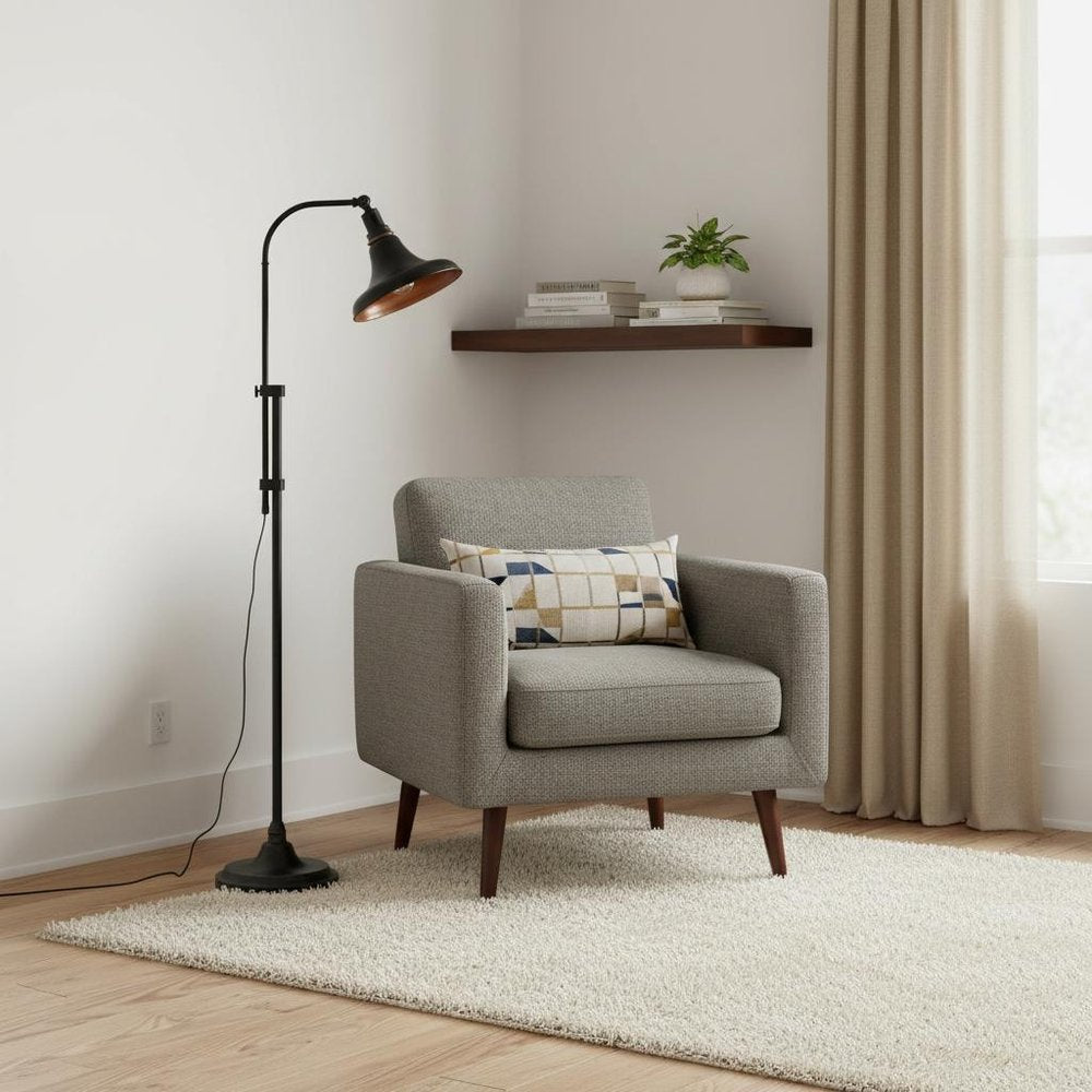 58" Bronze Metal Adjustable Floor Lamp With Bronze Metal Dome Shade