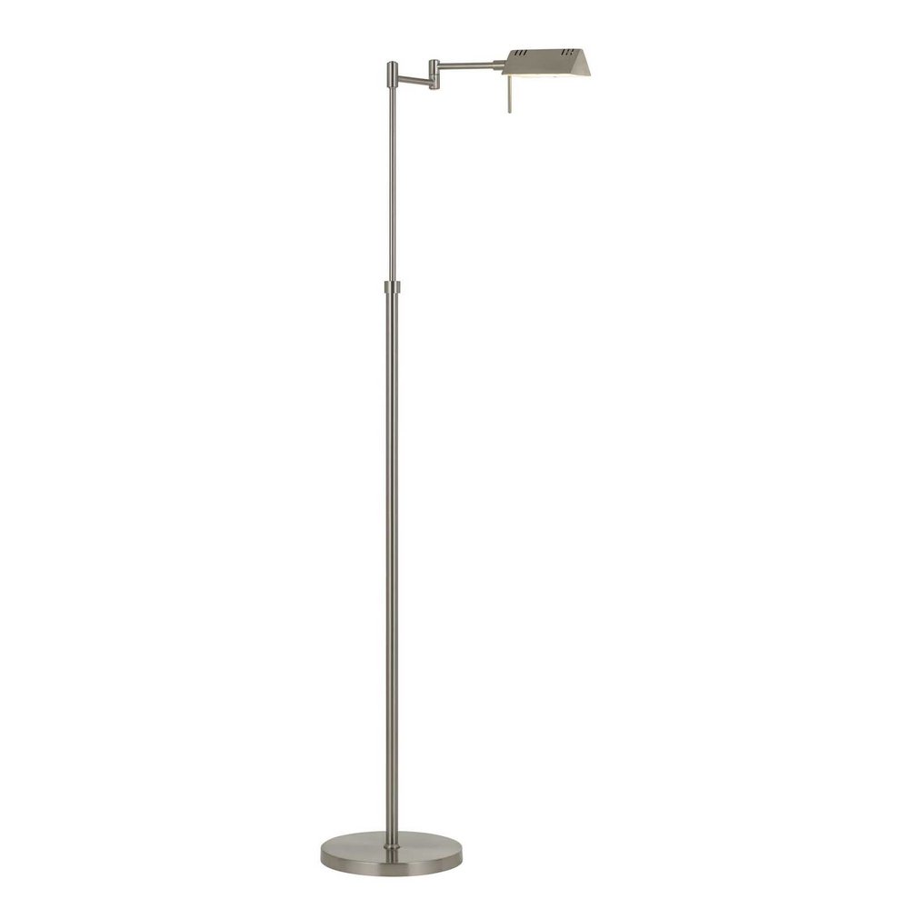 61" Nickel Metal Adjustable Swing Arm Floor Lamp With Gray Shade