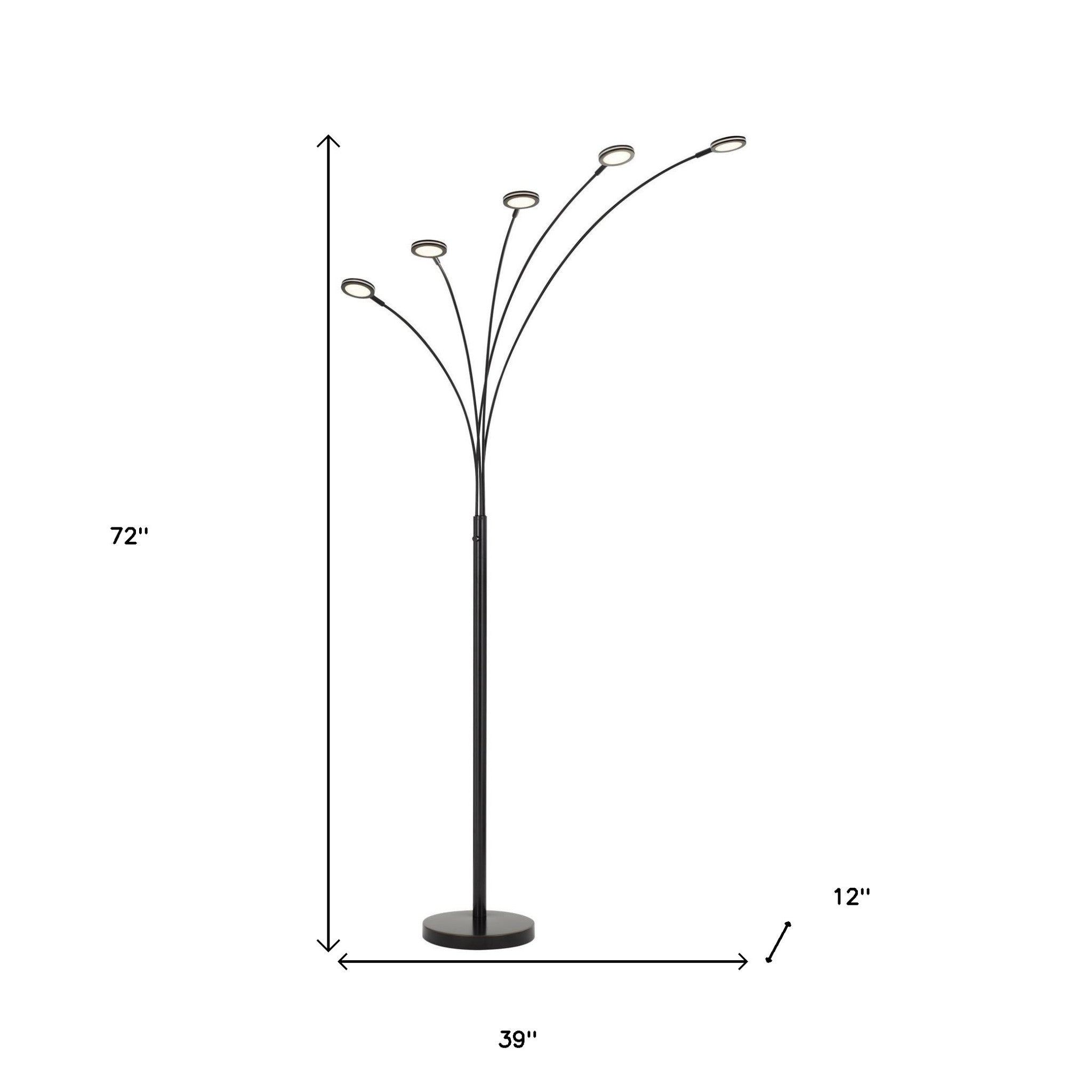 72" Bronze Five Light LED Arc Floor Lamp