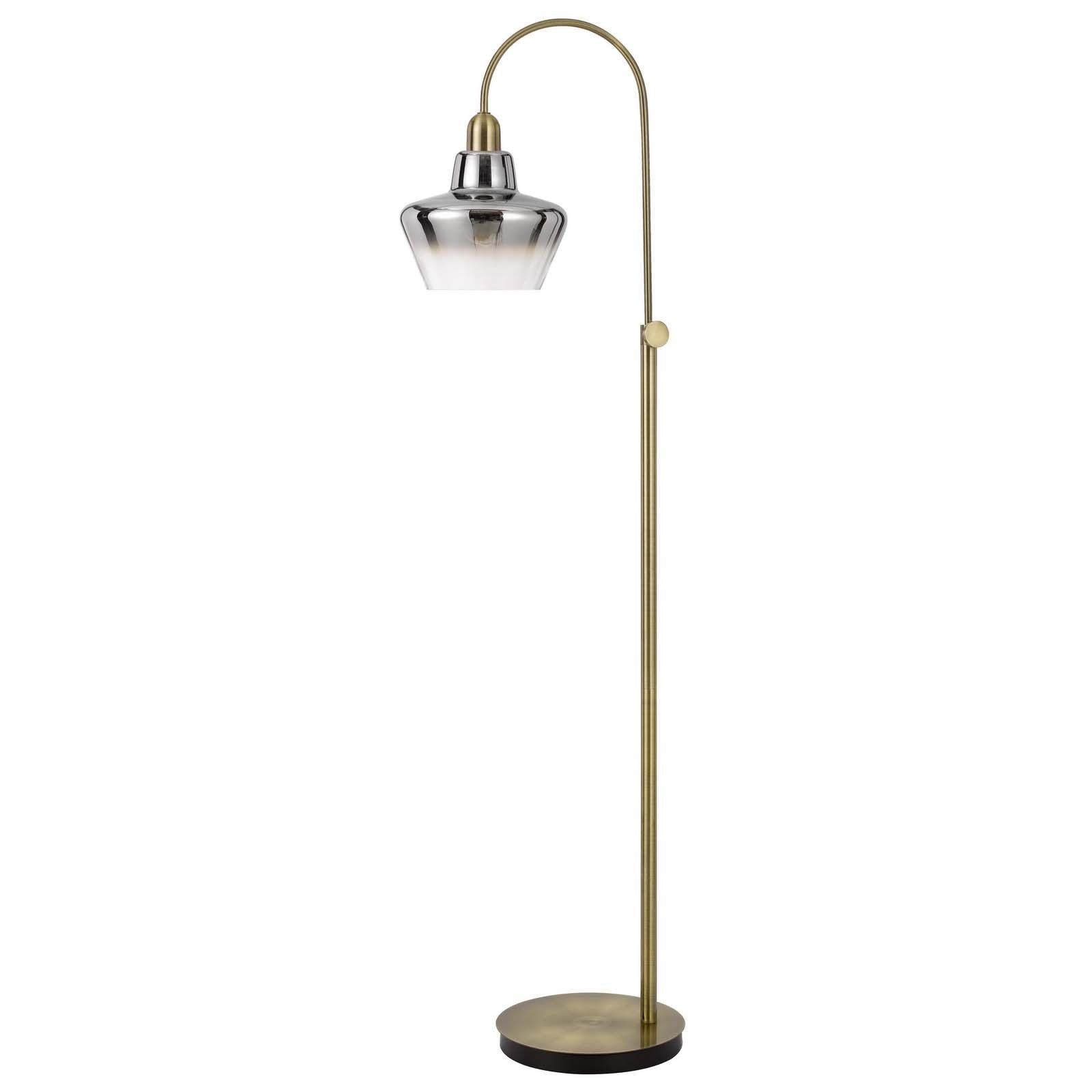 61" Brass Adjustable Arc Floor Lamp With Antiqued Brass Mirrored Glass Novelty Shade
