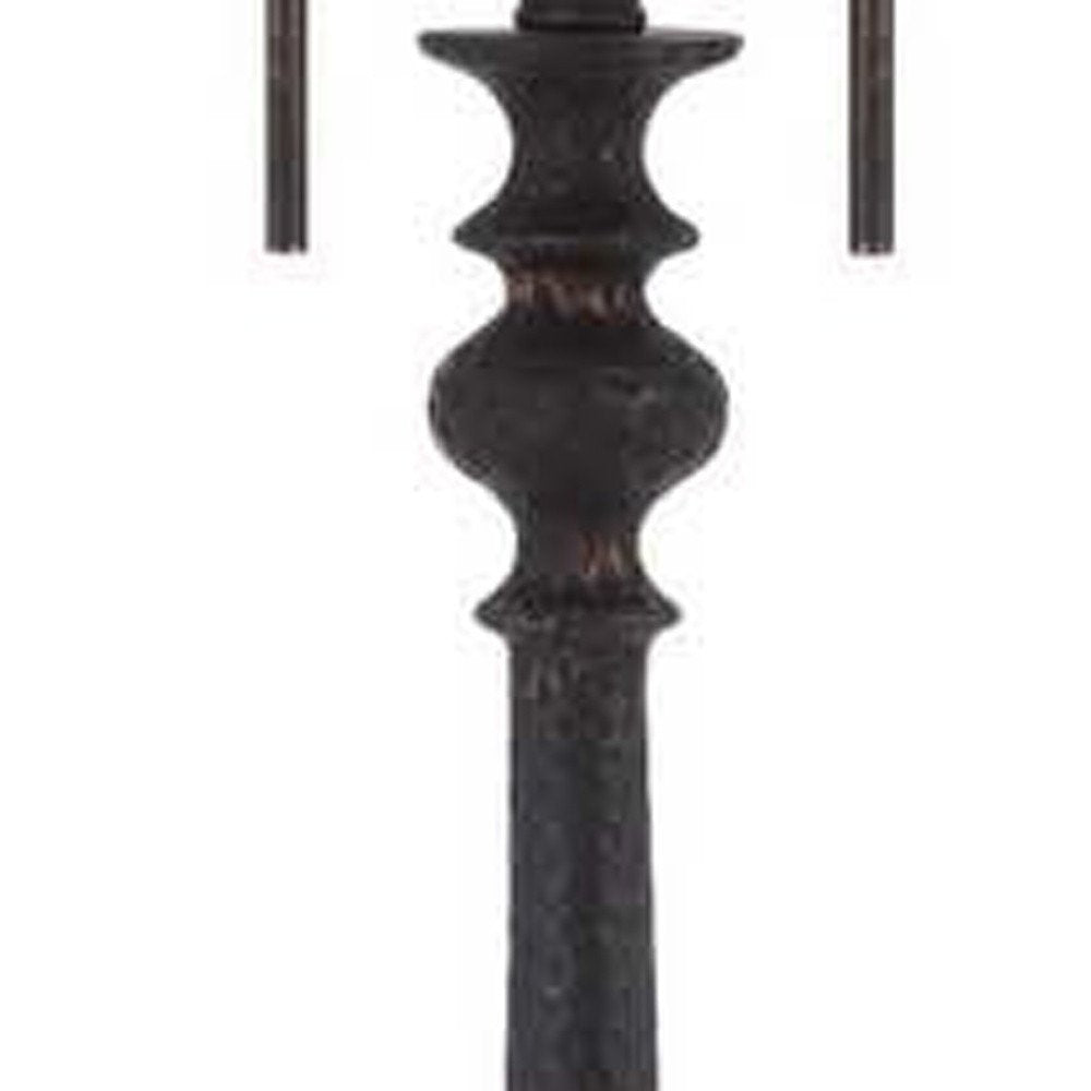 63" Rust Two Light Floor Lamp With Beige Fabric Square Shade