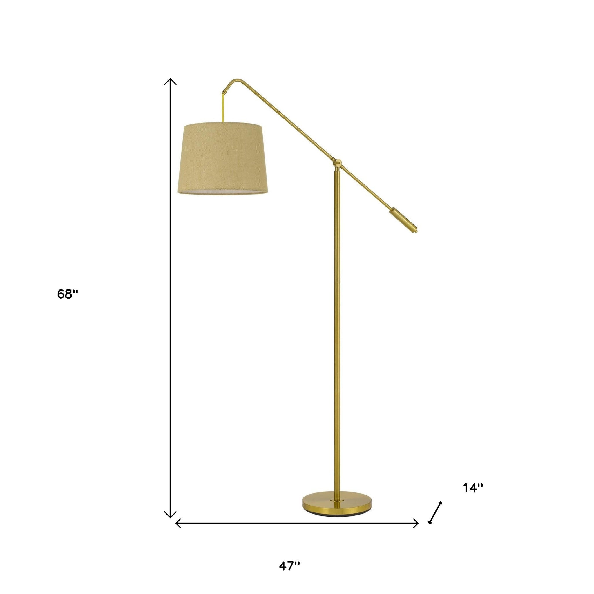 68" Brass Adjustable Traditional Shaped Floor Lamp With Antiqued Brass Drum Shade