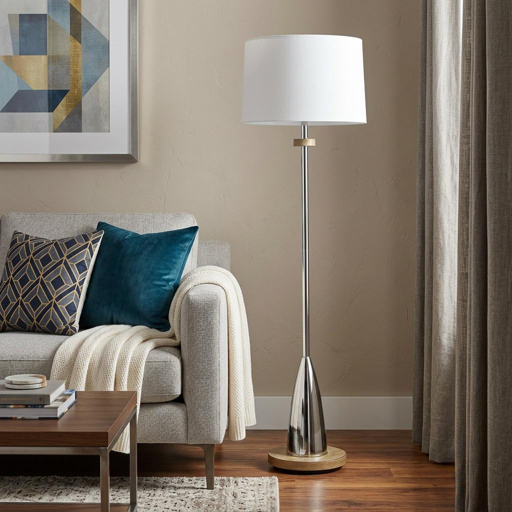61" Chrome Traditional Shaped Floor Lamp With White Square Shade