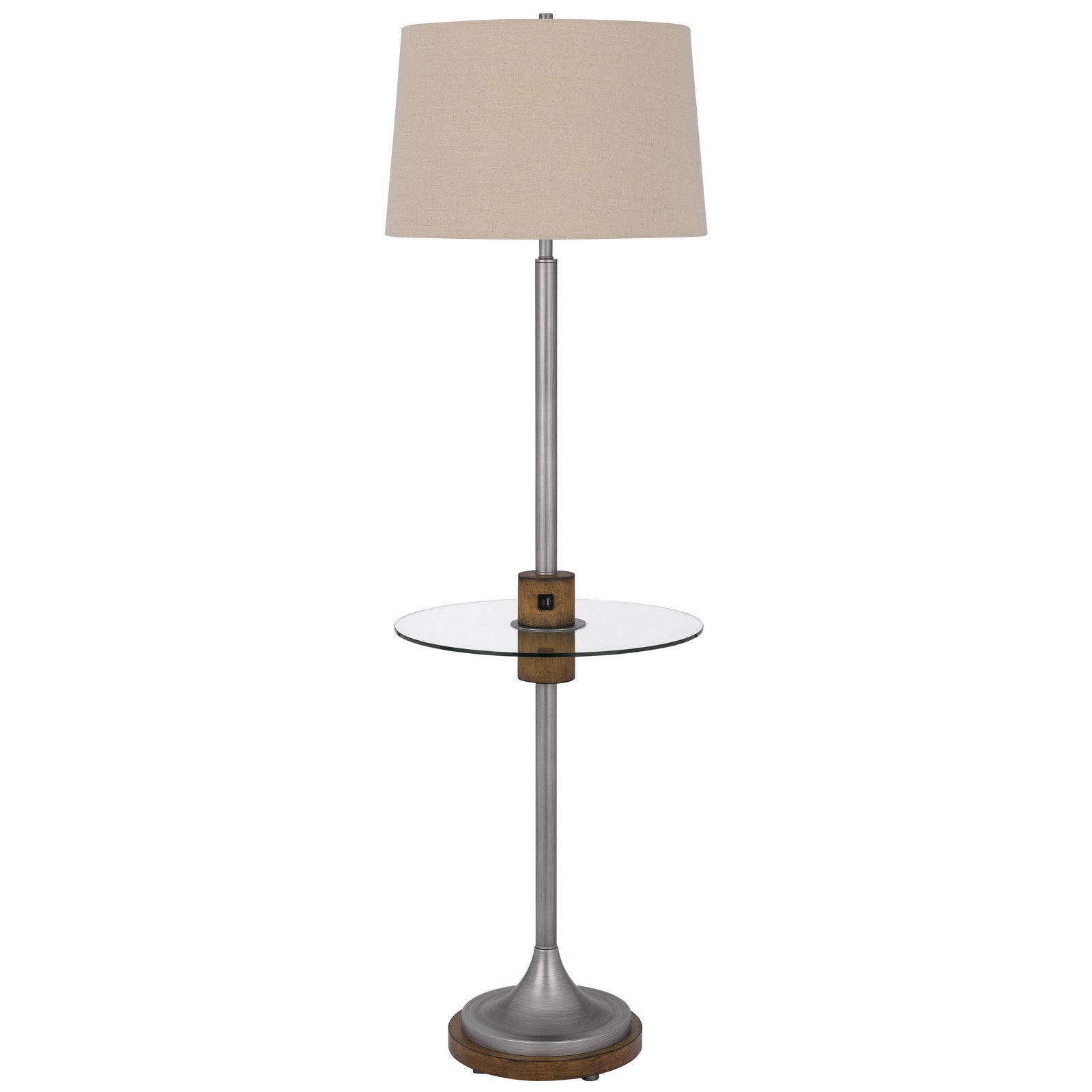 61" Pewter Tray Table Floor Lamp With Beige Transparent Glass Square Shade