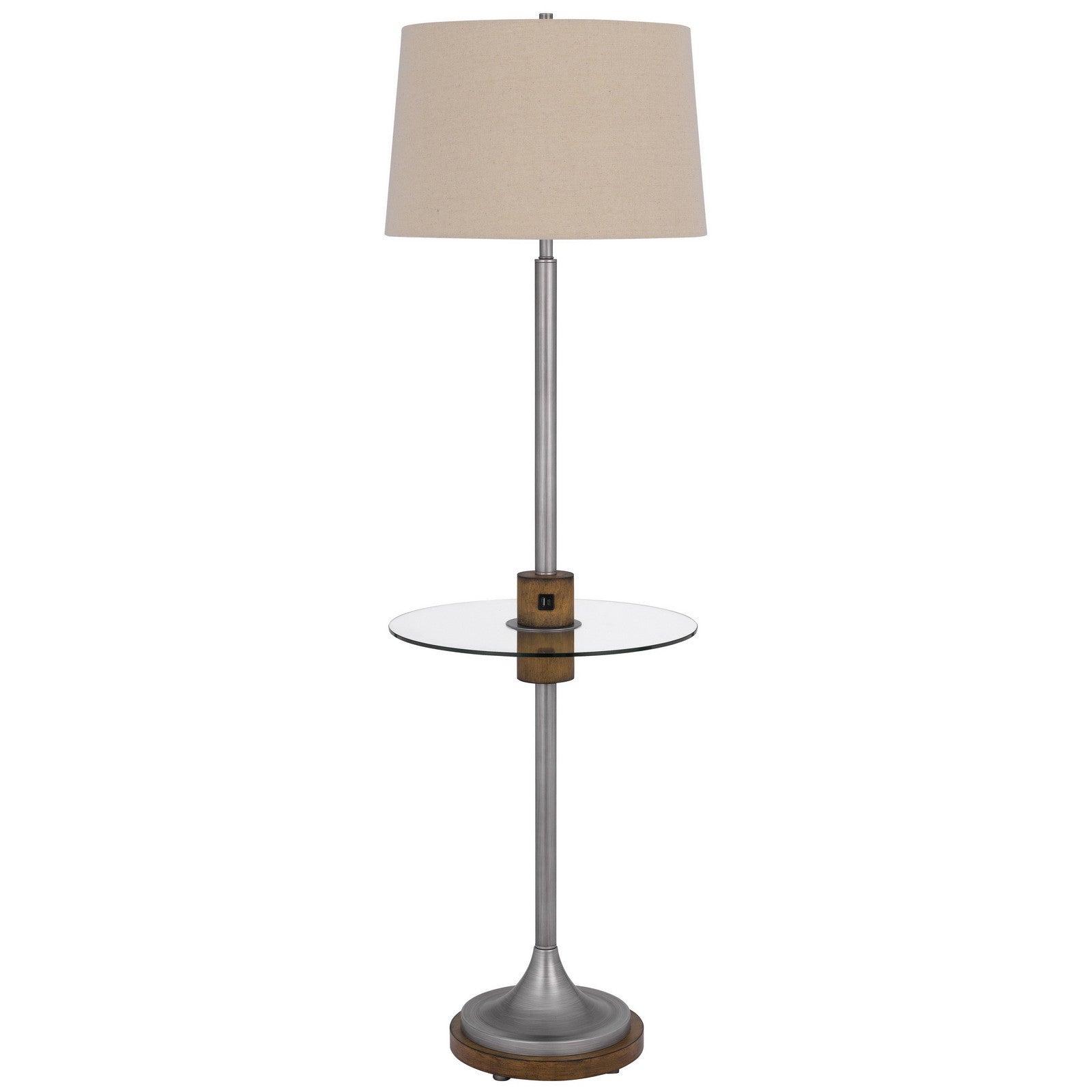 61" Pewter Tray Table Floor Lamp With Beige Transparent Glass Square Shade