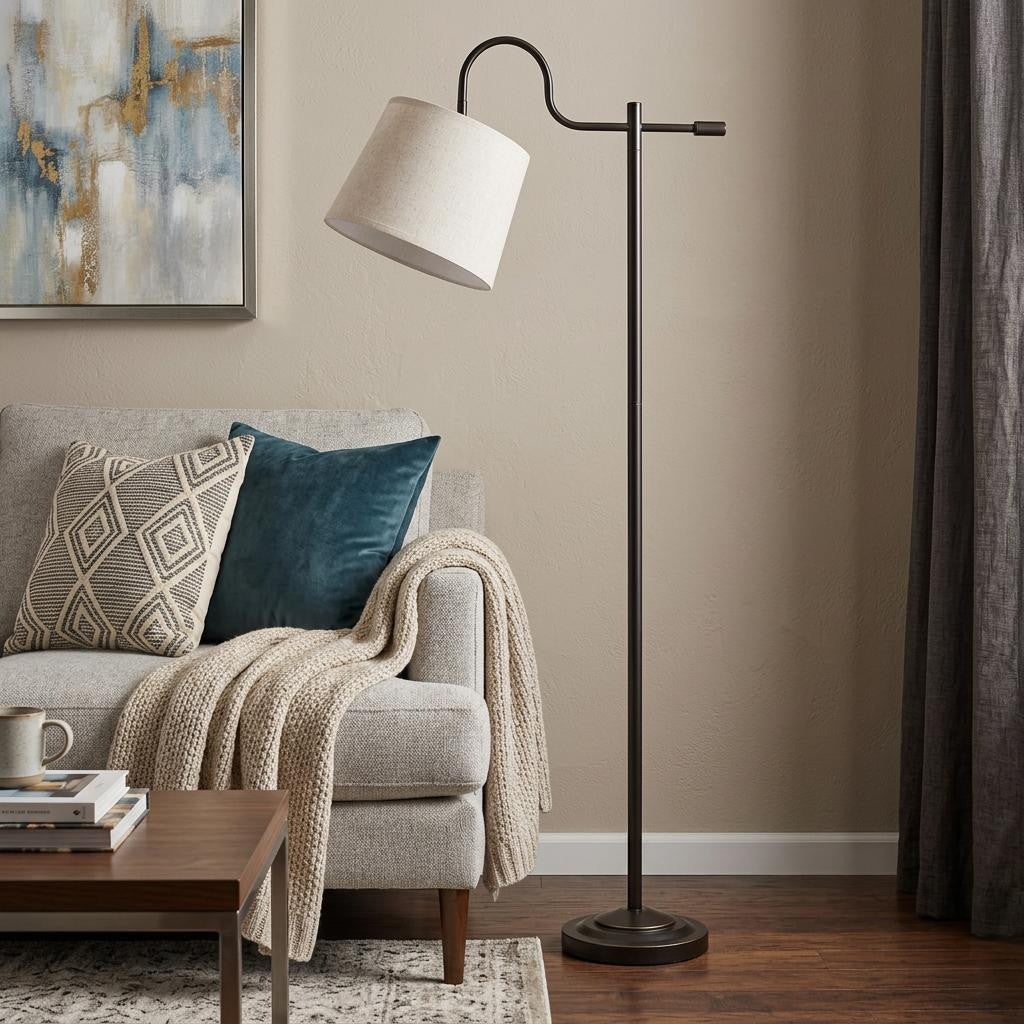 63" Bronze Adjustable Traditional Shaped Floor Lamp With Gray Square Shade