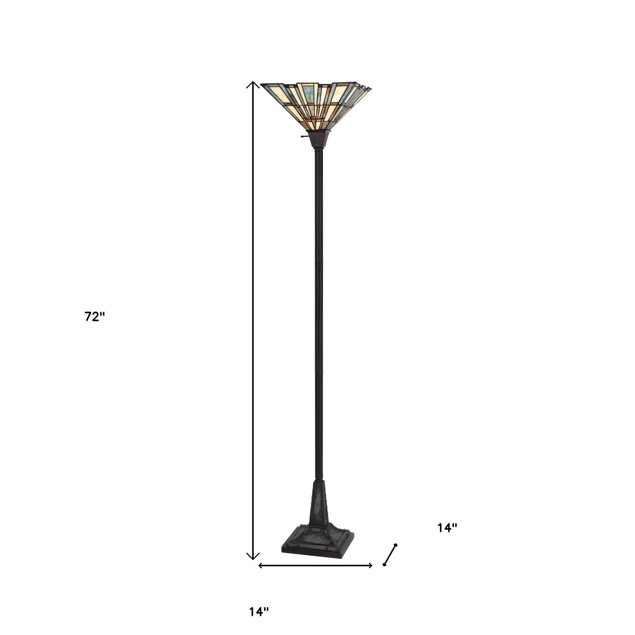 72" Bronze Torchiere Floor Lamp With Gray and Ivory Abstract Tiffany Glass Novelty Shade