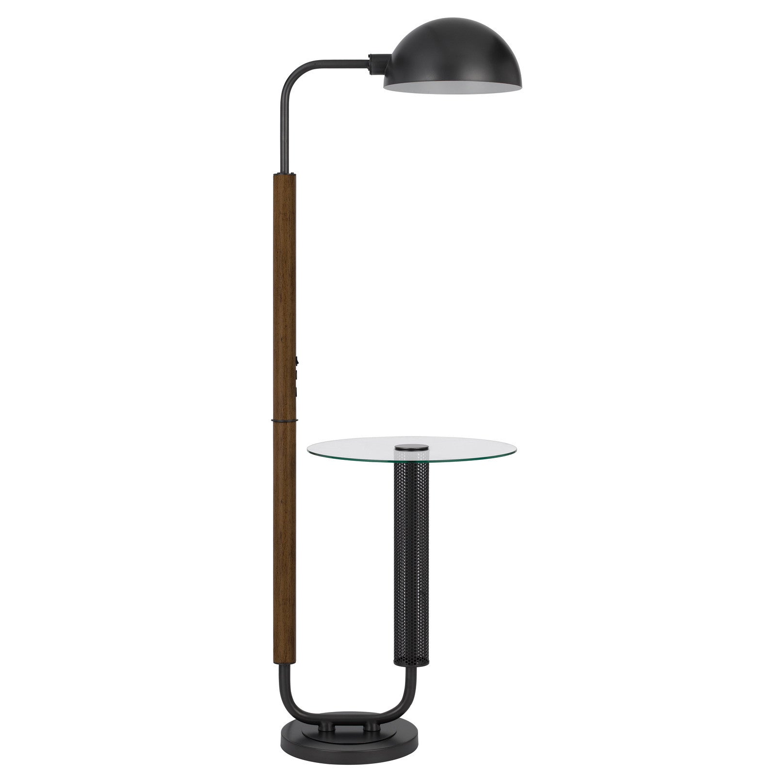 63" Brown Tray Table Floor Lamp With Bronze Transparent Glass Dome Shade