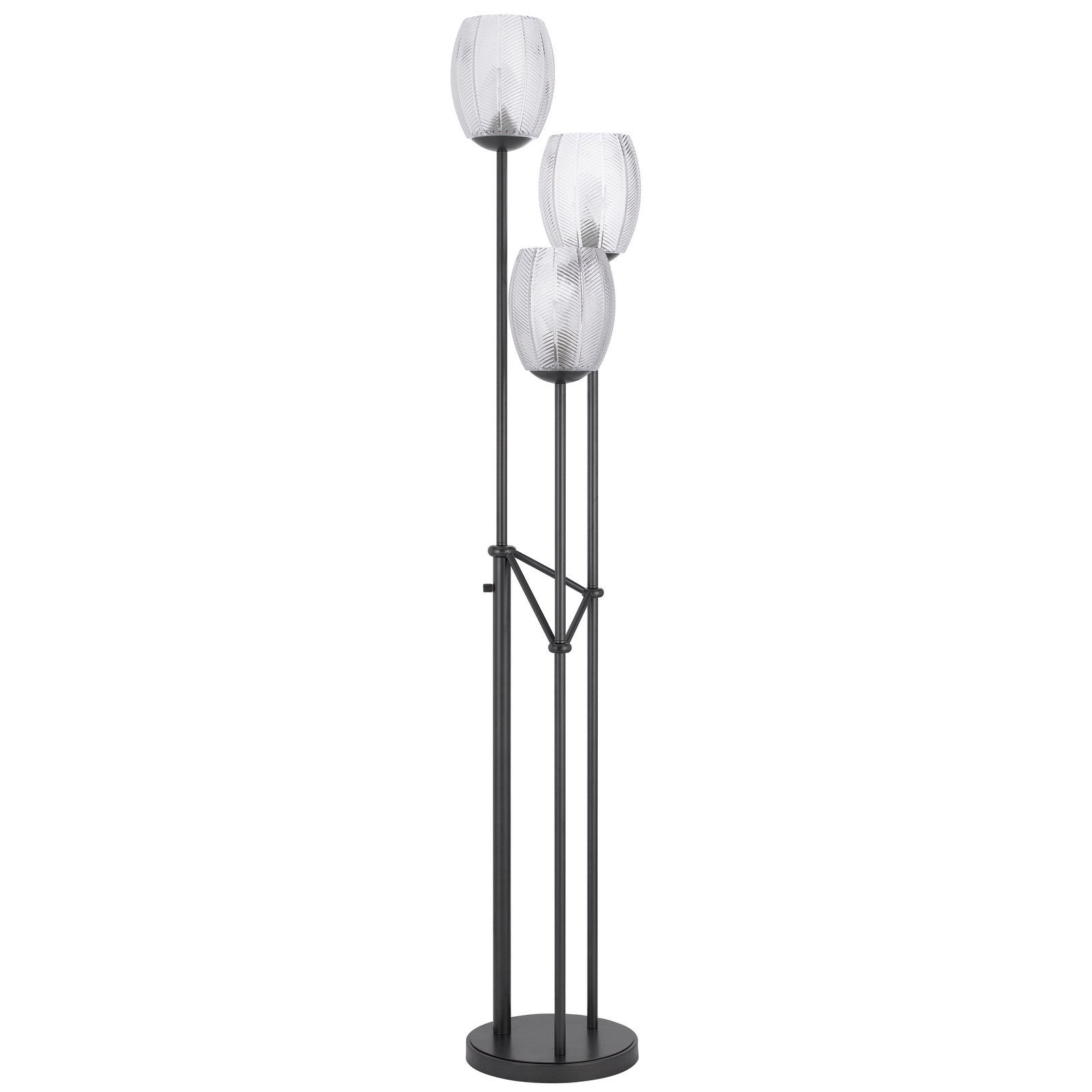 71" Black Three Light Traditional Shaped Floor Lamp With Clear Transparent Glass Novelty Shade