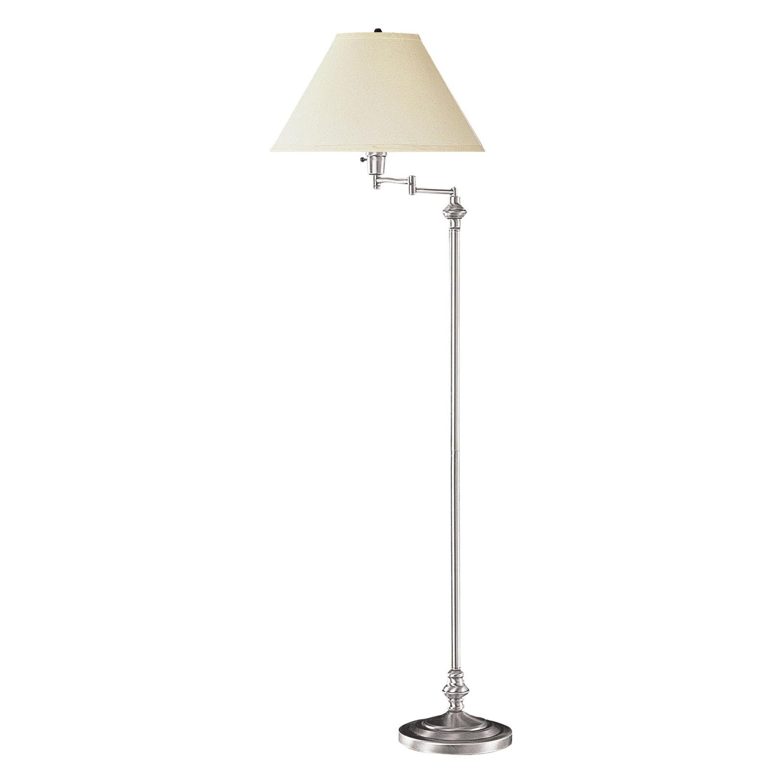 59" Nickel Swing Arm Floor Lamp With Beige Empire Shade