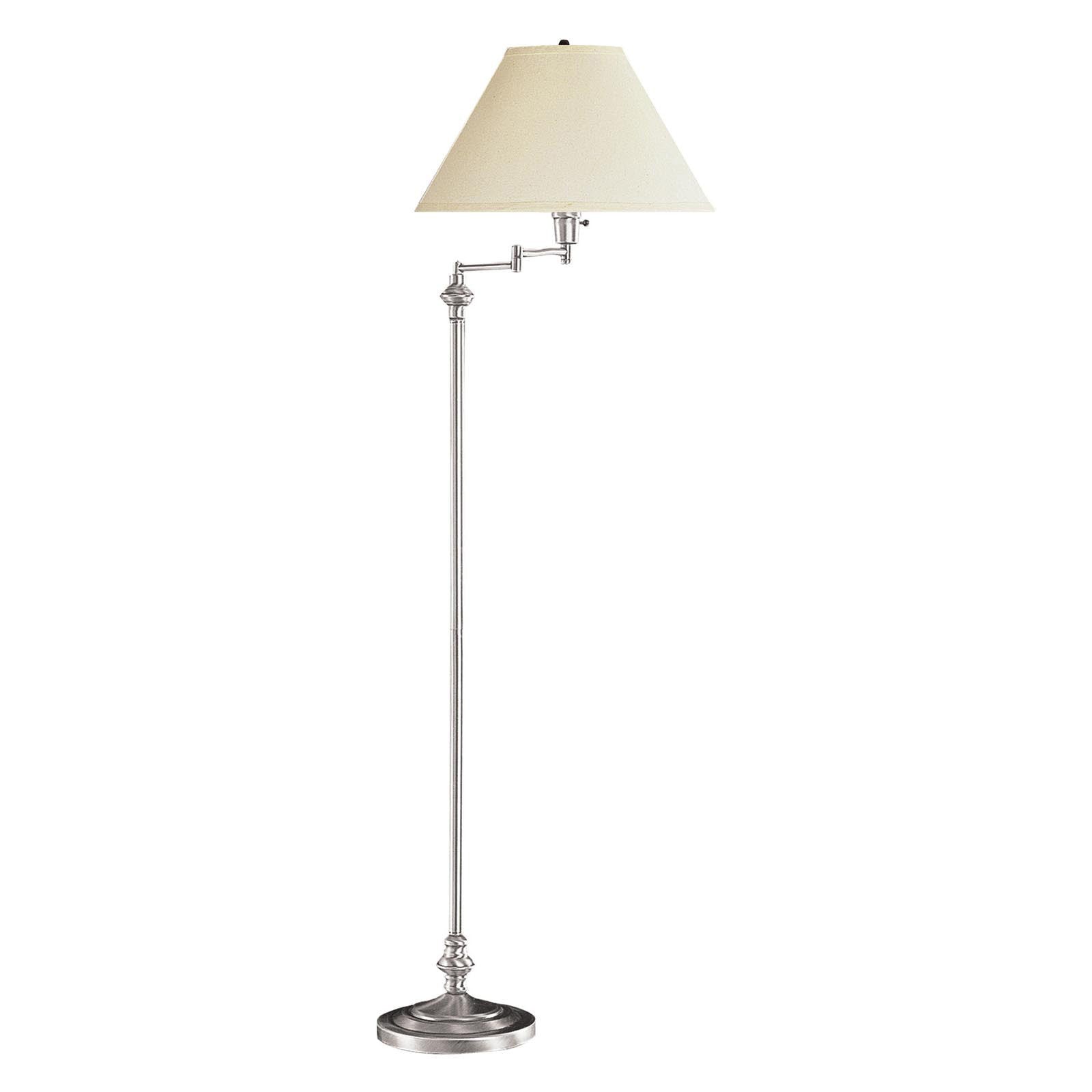 59" Nickel Swing Arm Floor Lamp With Beige Empire Shade