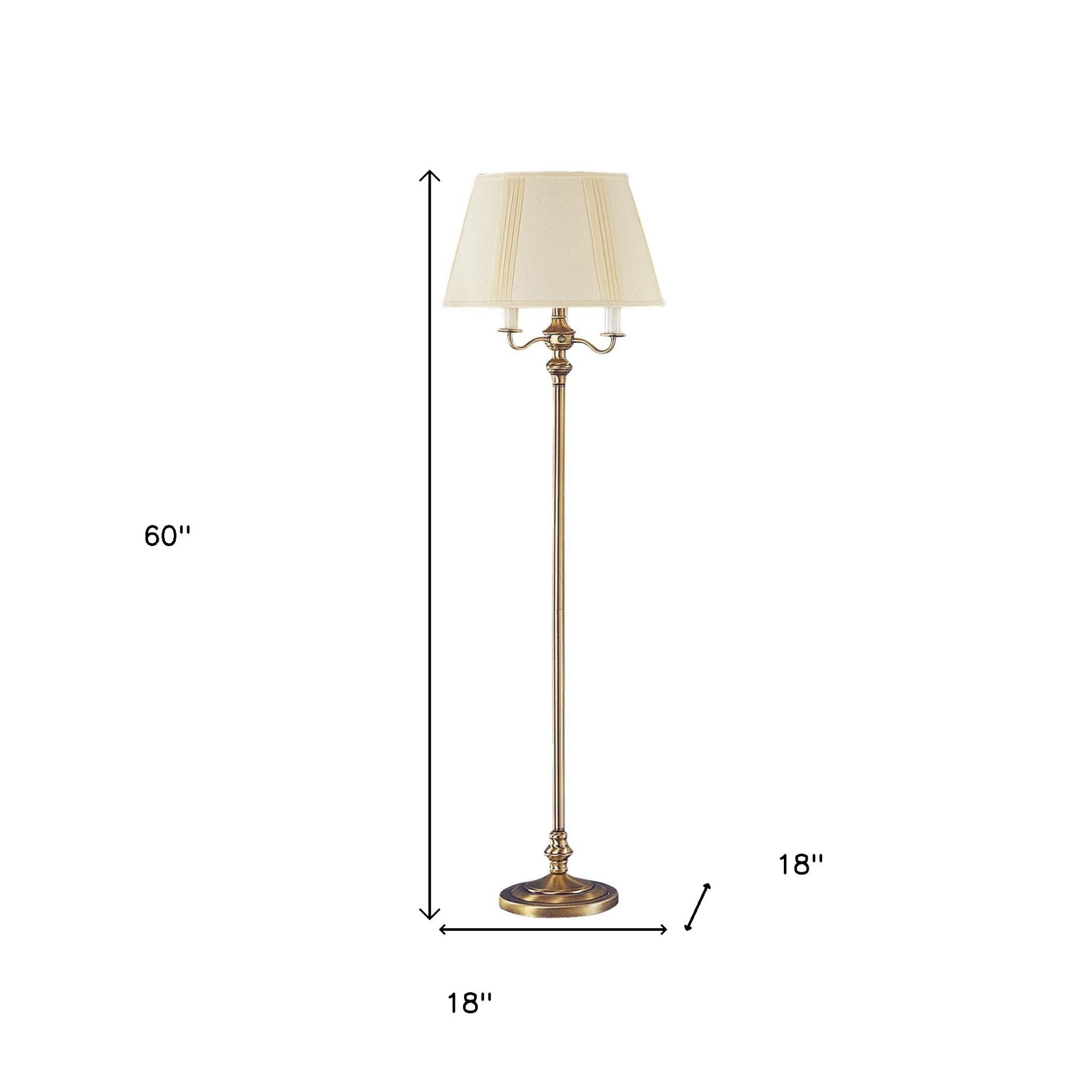 60" Bronze Four Light Traditional Shaped Floor Lamp With Beige Square Shade