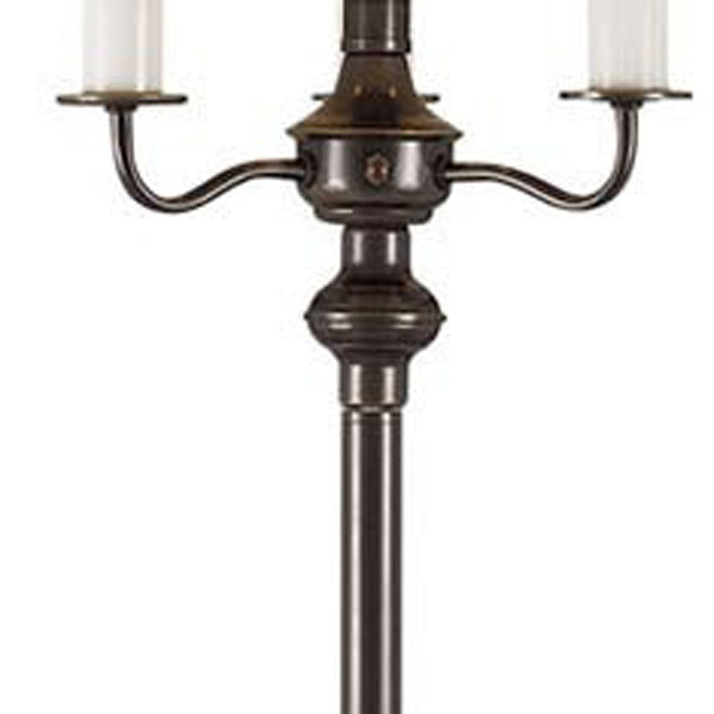 60" Bronze Four Light Traditional Shaped Floor Lamp With Beige Square Shade