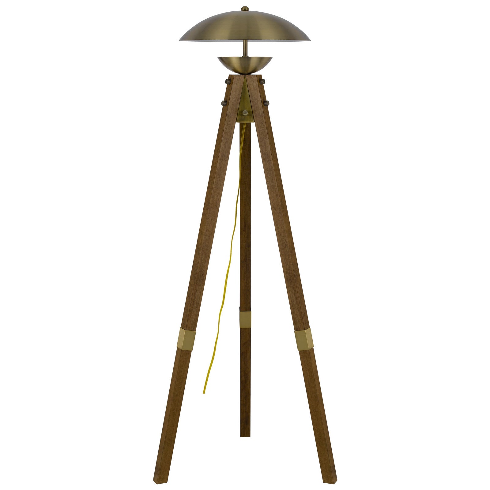 55" Brass Tripod Floor Lamp With Antiqued Brass Dome Shade