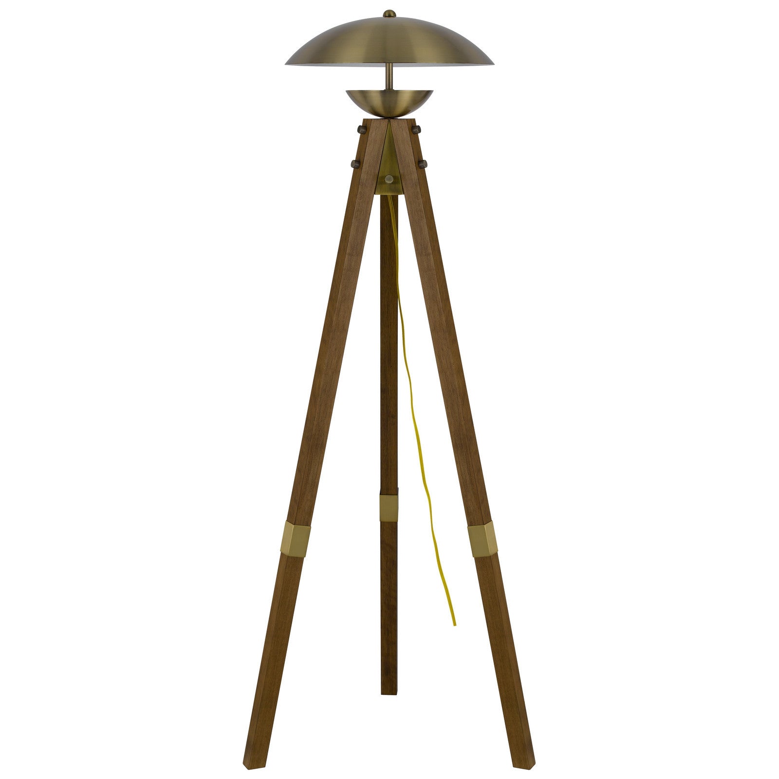 55" Brass Tripod Floor Lamp With Antiqued Brass Dome Shade