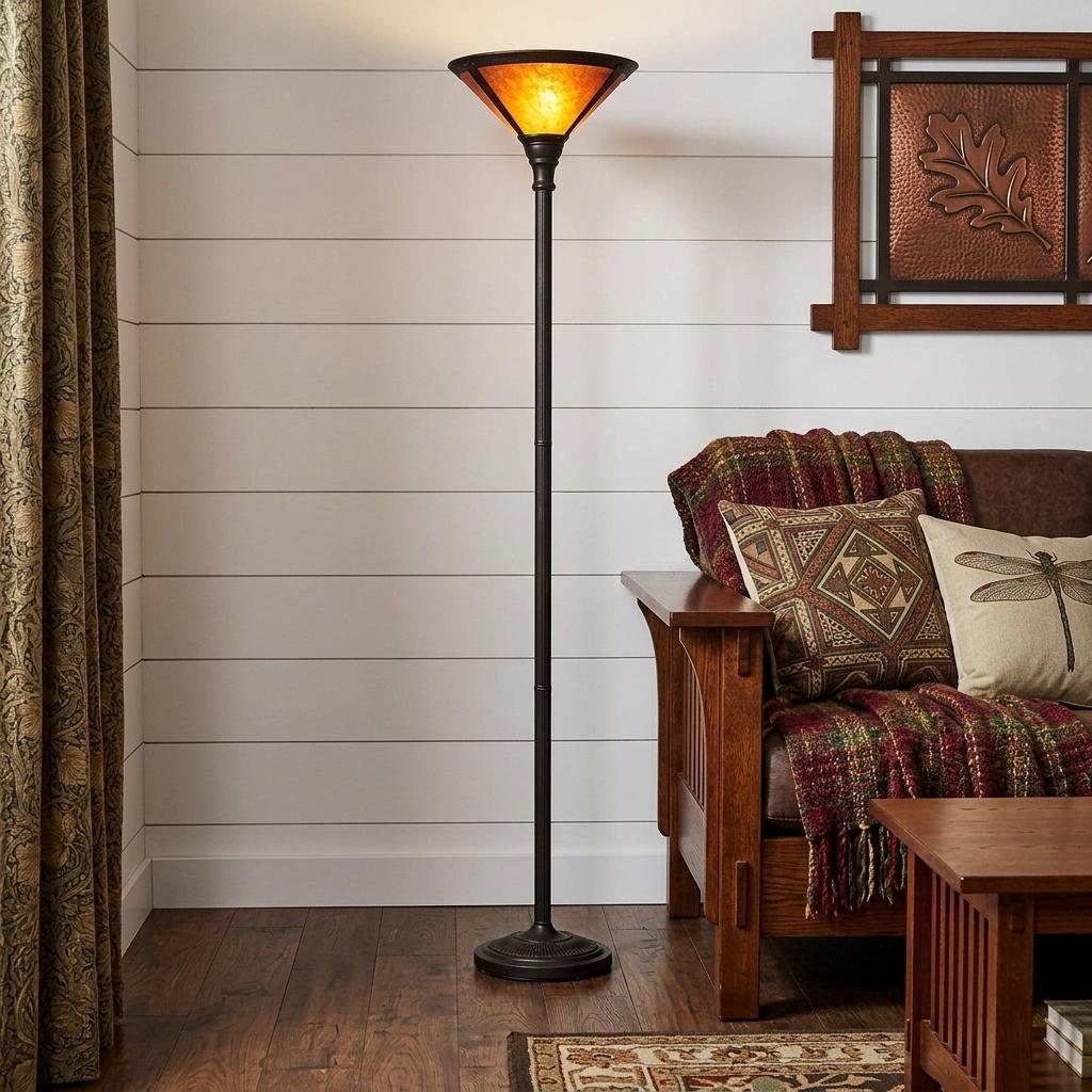 71" Rusted Torchiere Floor Lamp With Brown Dome Shade