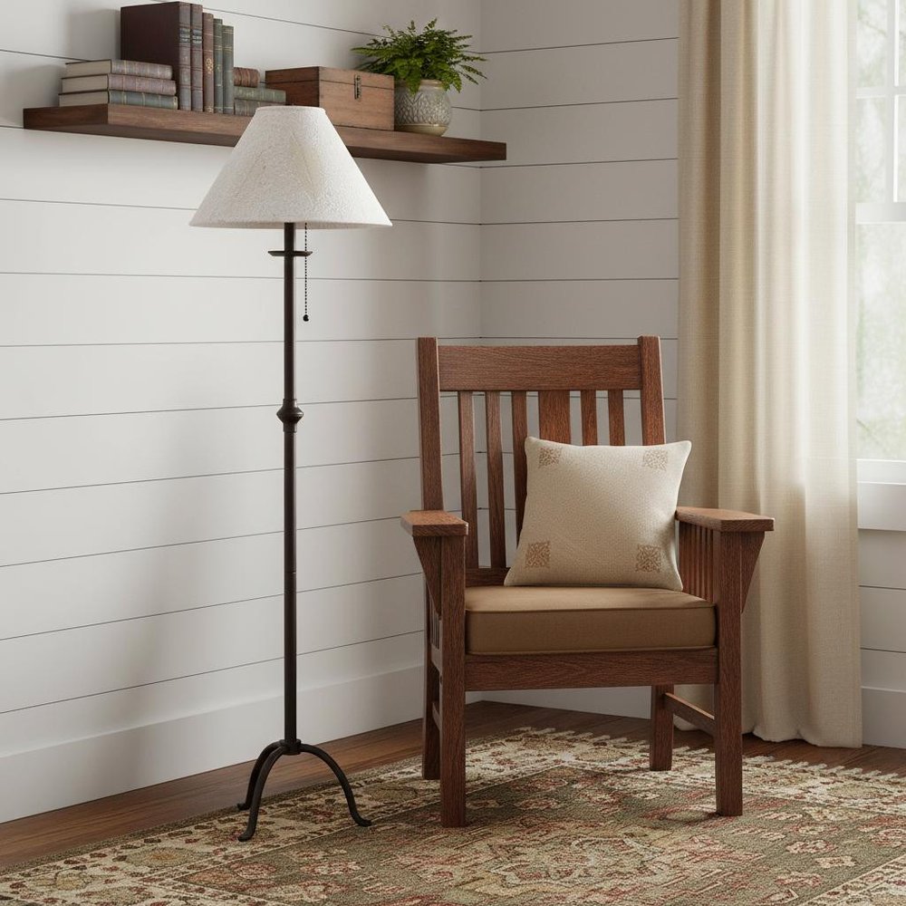 57" Black Traditional Shaped Floor Lamp With White Empire Shade