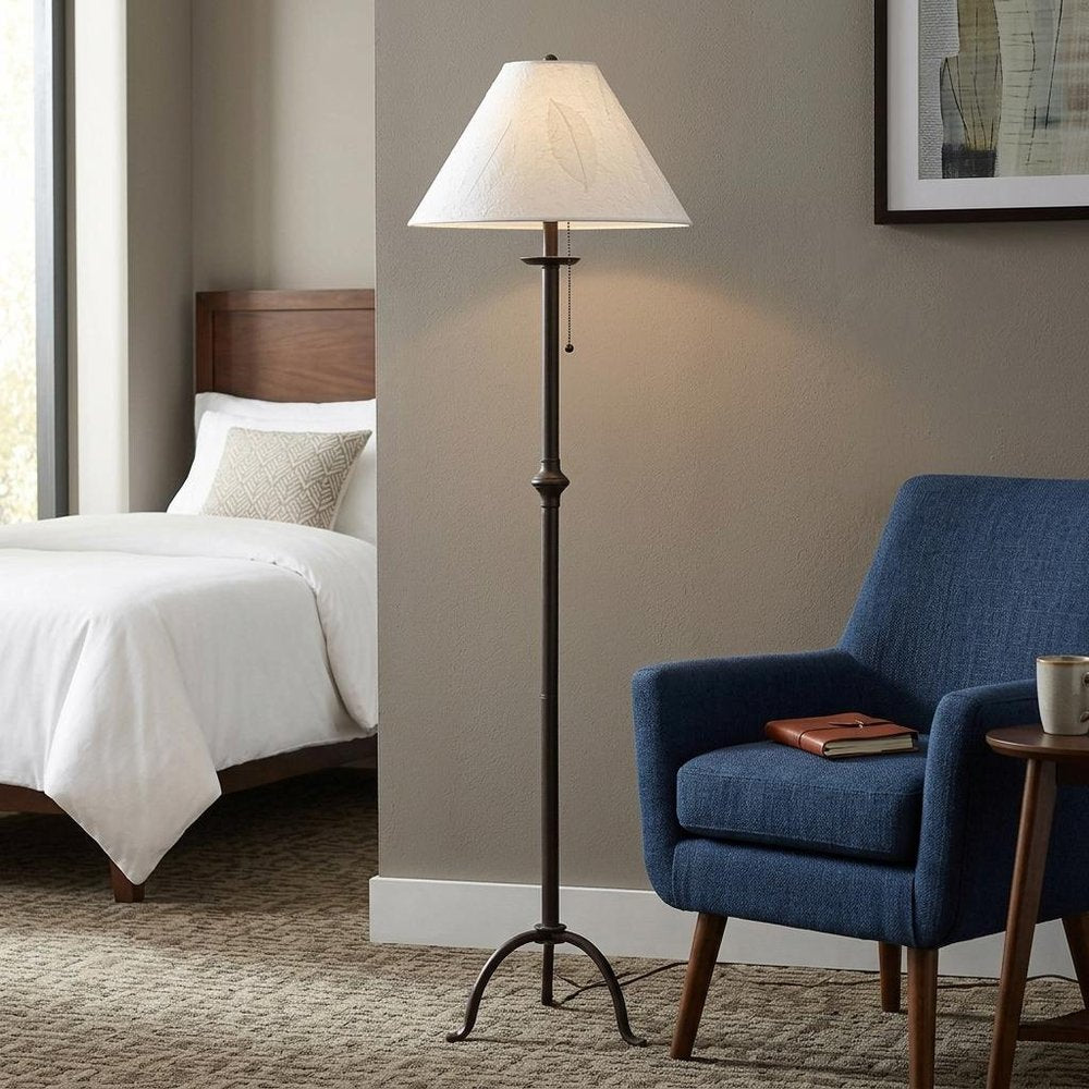 57" Black Traditional Shaped Floor Lamp With White Empire Shade