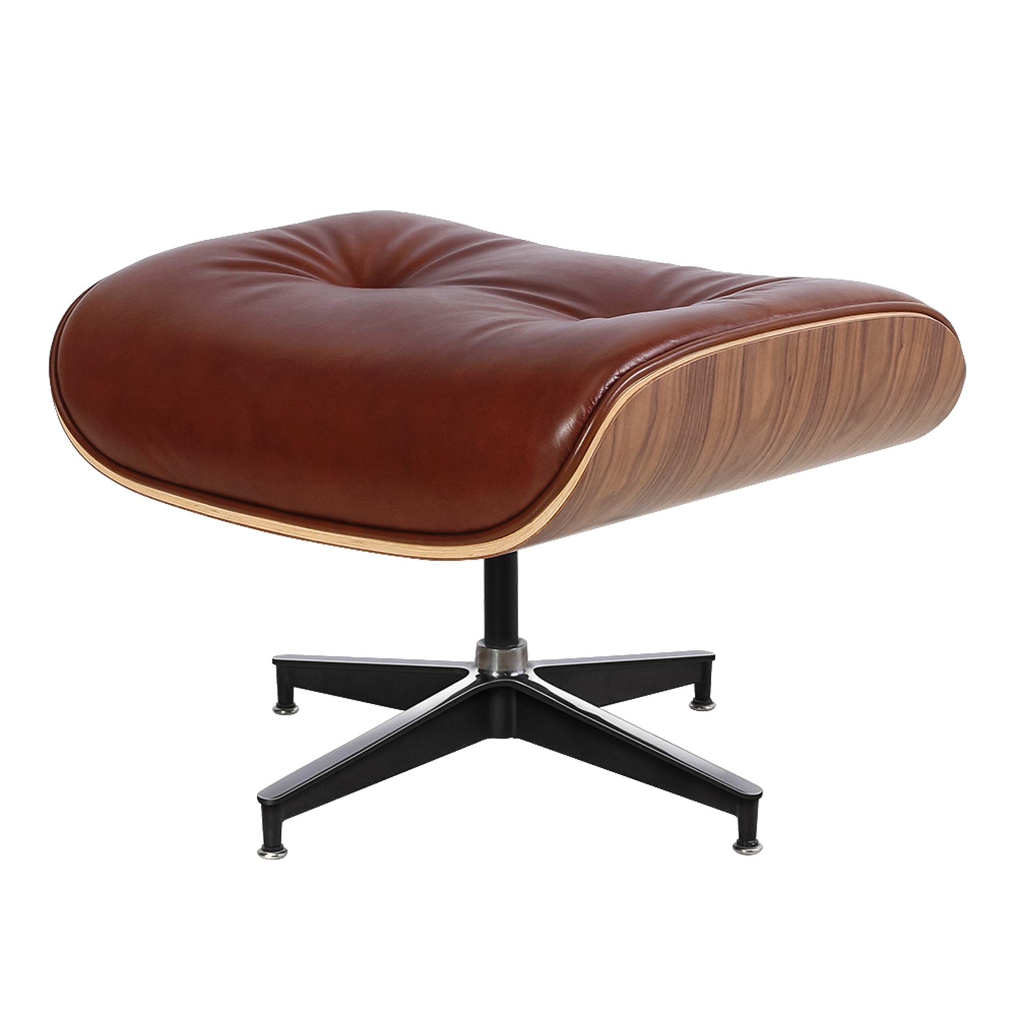 35" Brown Genuine Leather Tufted Swivel Lounge Chair With Ottoman