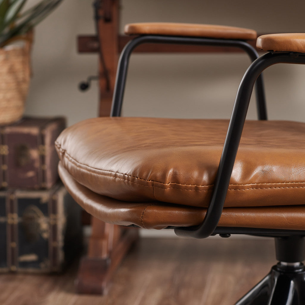 23" Brown Faux Leather Swivel Arm Chair