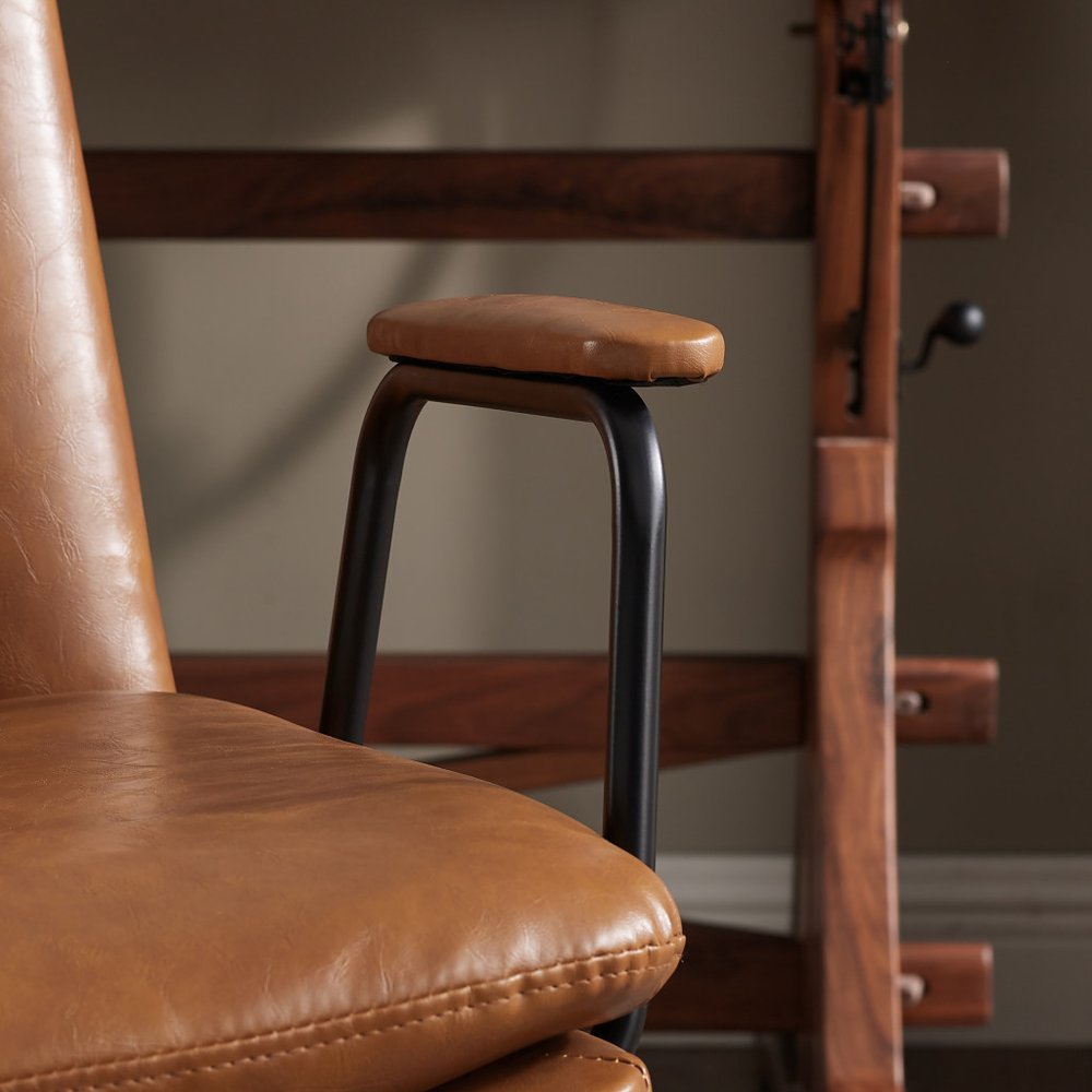 23" Brown Faux Leather Swivel Arm Chair