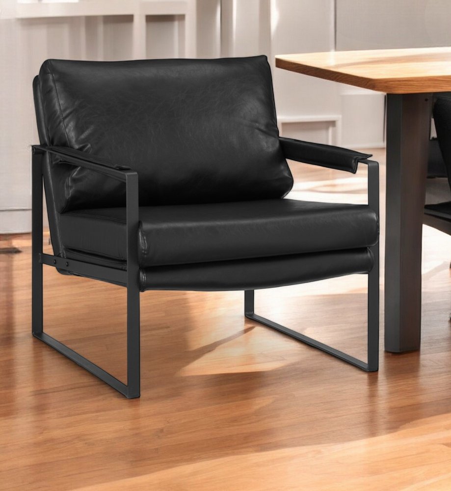 27" Black Faux Leather Arm Chair