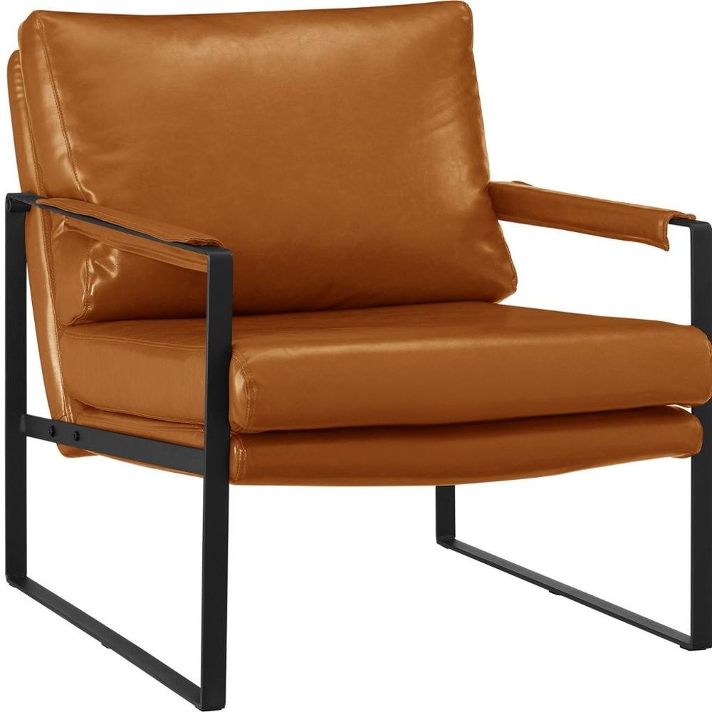 27" Brown Faux Leather And Black Arm Chair