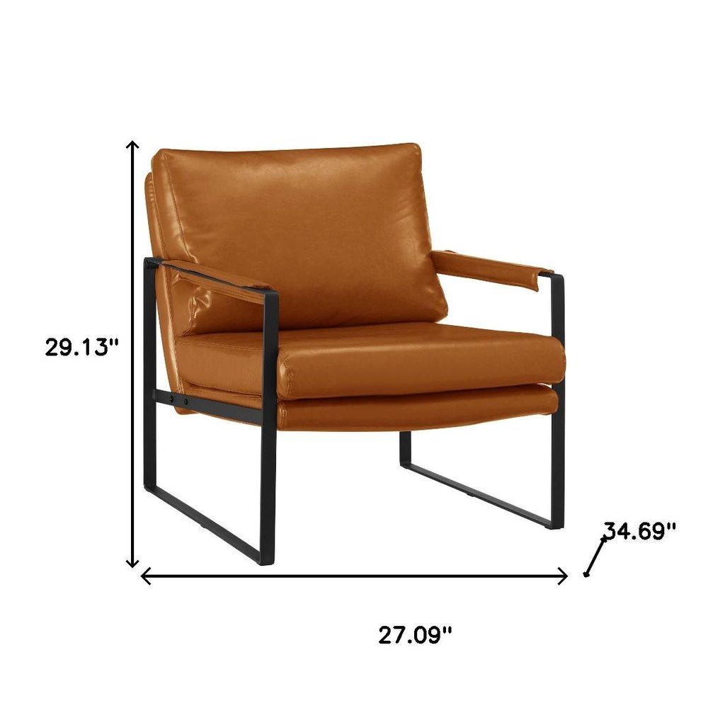 27" Brown Faux Leather And Black Arm Chair