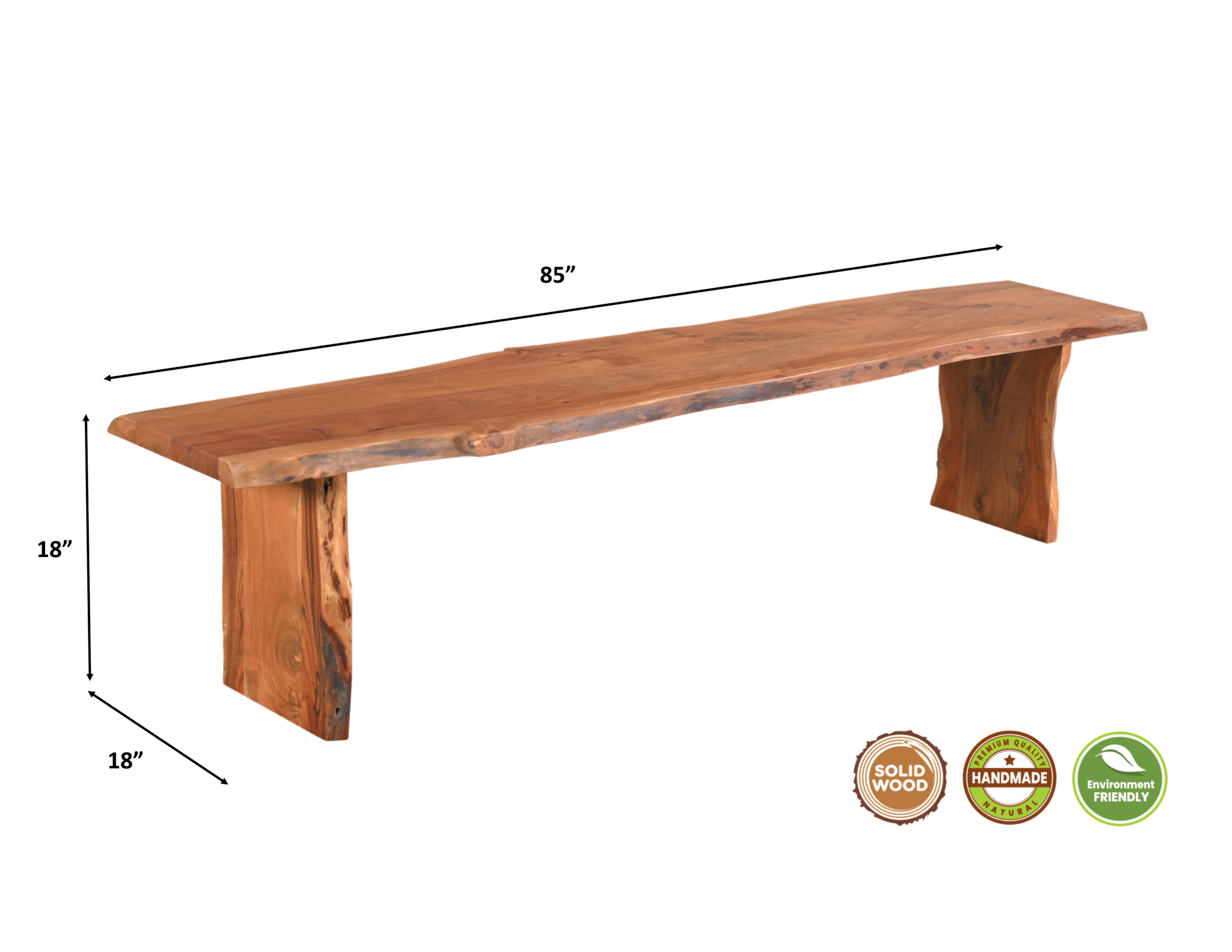 85" Brown Solid Wood Live Edge Dining Bench