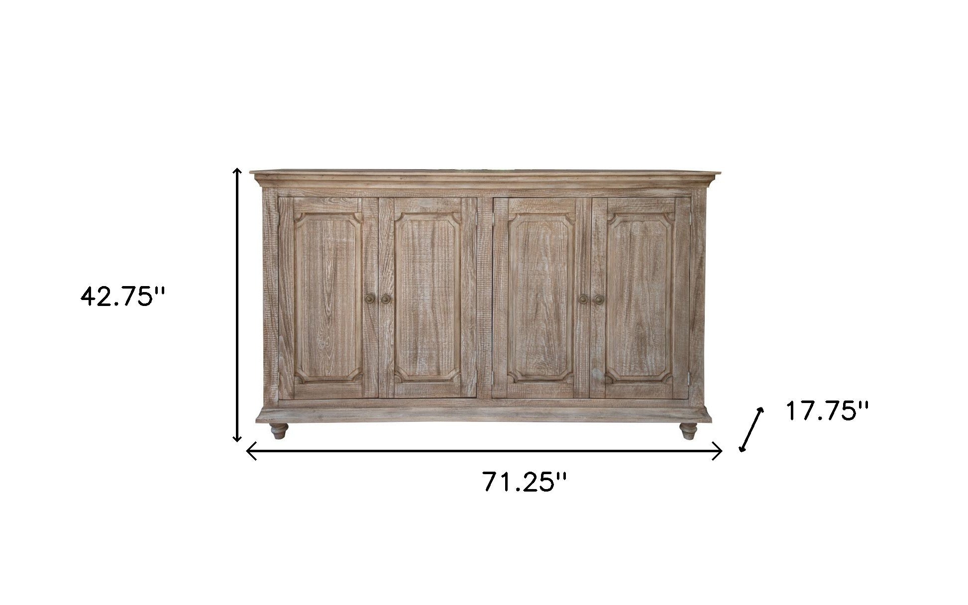 71" Sand Solid and Manufactured Wood Distressed Credenza