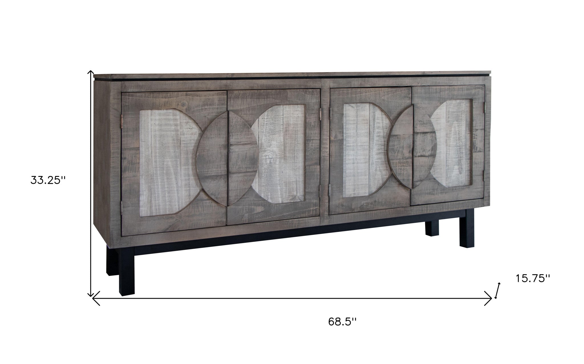69" Gray Solid and Manufactured Wood Distressed Credenza