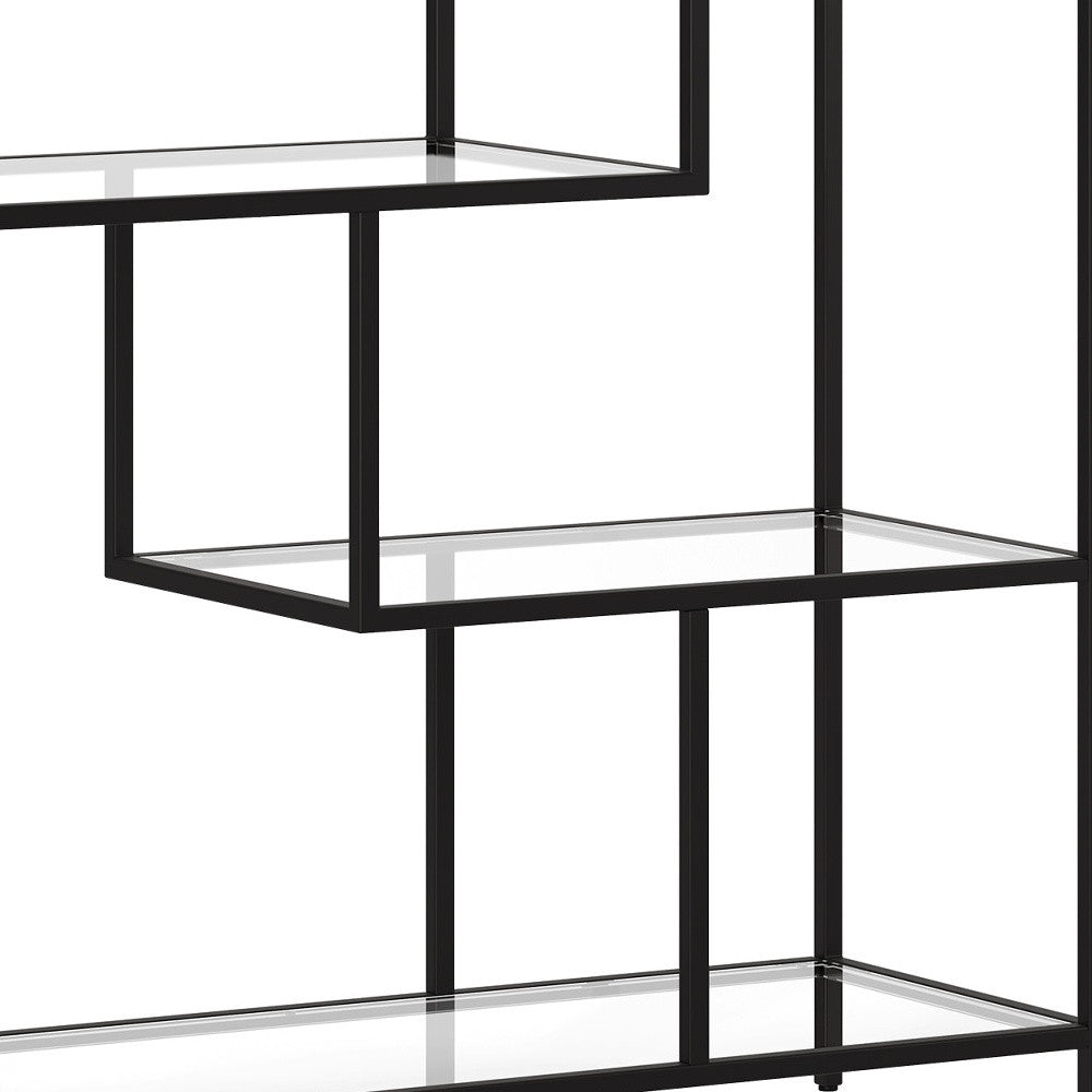 40" Black Metal And Glass Four Tier Etagere Bookcase