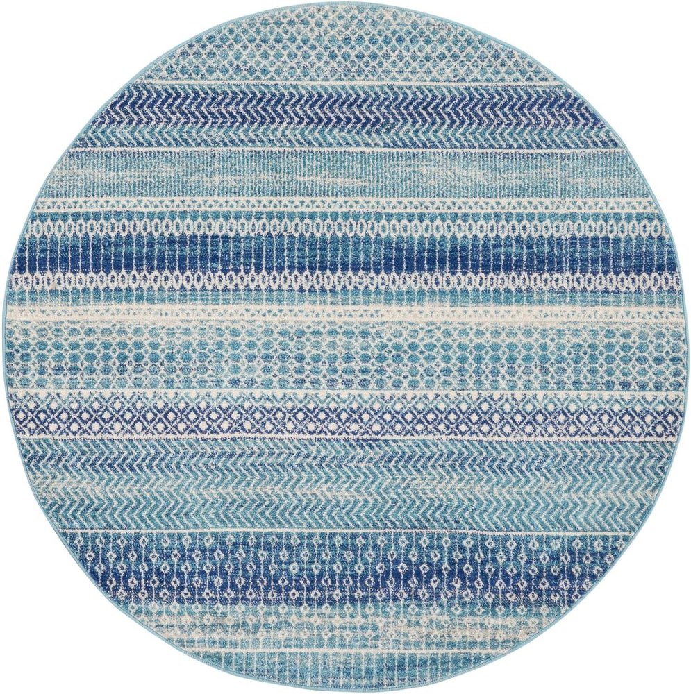 8' Navy Blue Round Floral Power Loom Area Rug