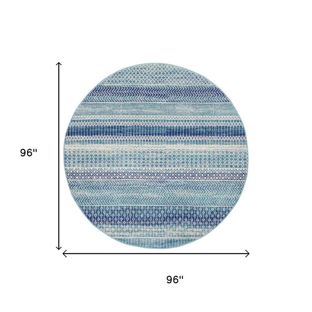 8' Navy Blue Round Floral Power Loom Area Rug