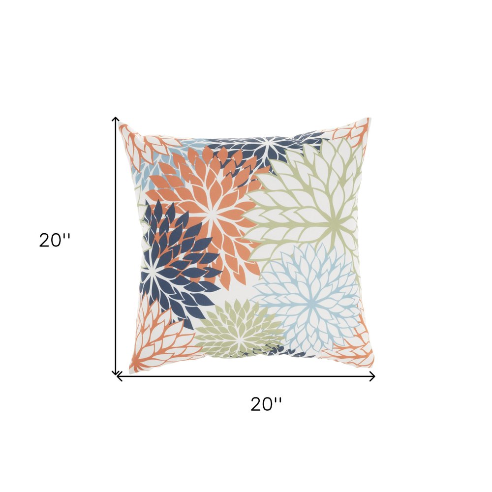 20" Orange Green and Blue Floral Indoor Outdoor Throw Pillow