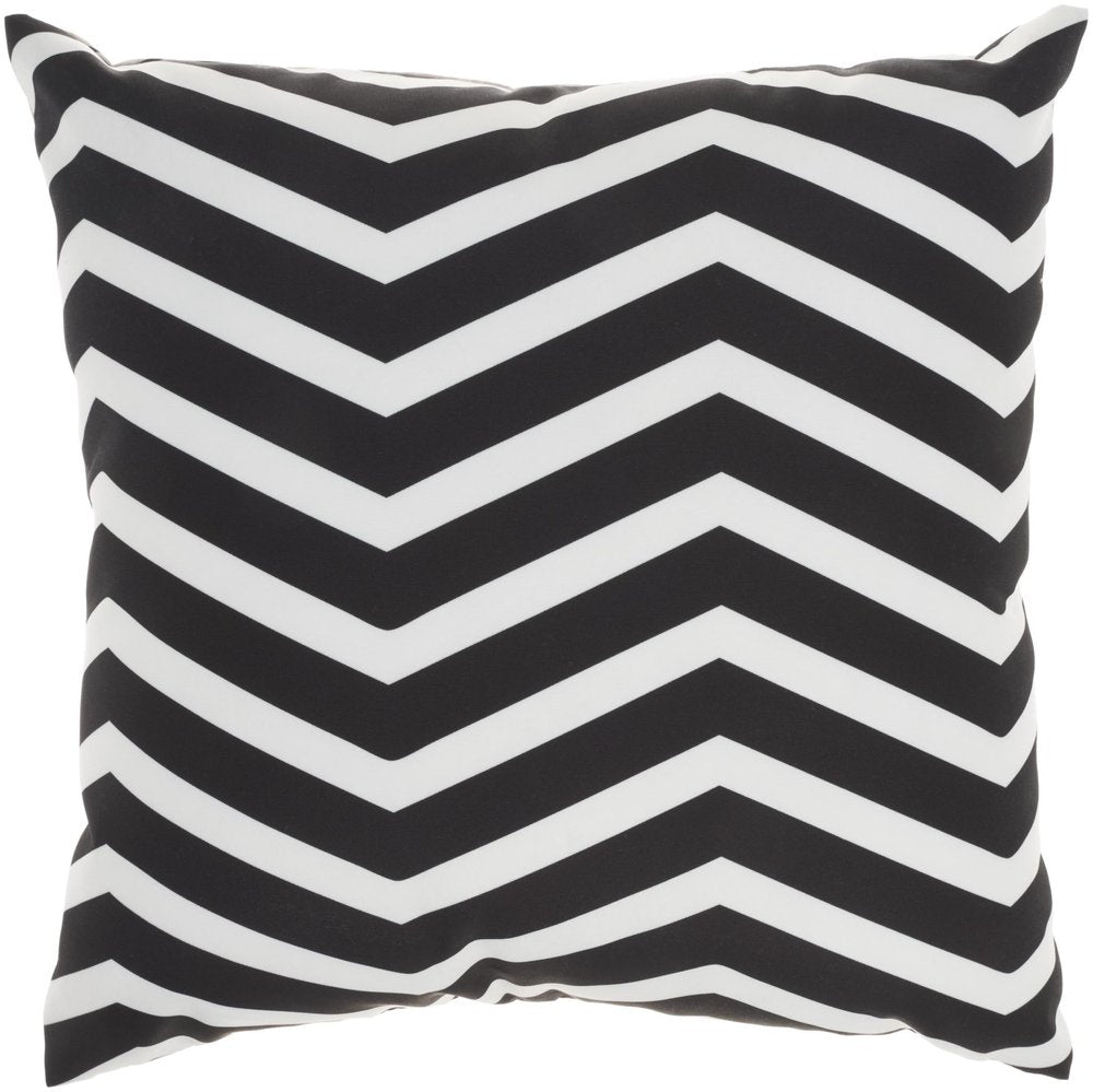 20" Black Gray and White Handmade Floral Indoor Outdoor Throw Pillow