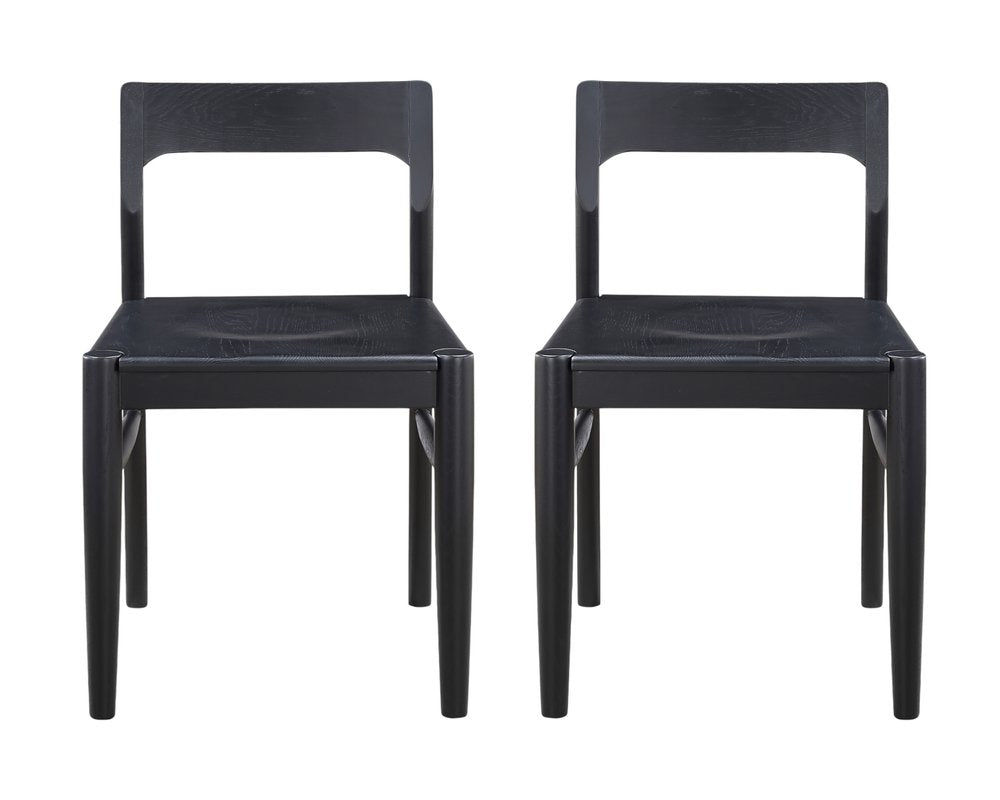 Set of Two Black Solid Wood Open Back Dining Side Chairs