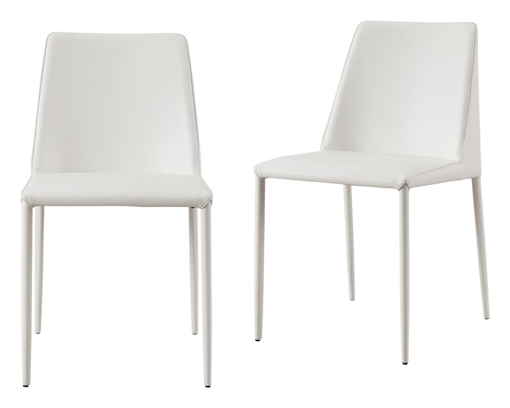Set of Two White Faux Leather And Iron Dining Side Chairs
