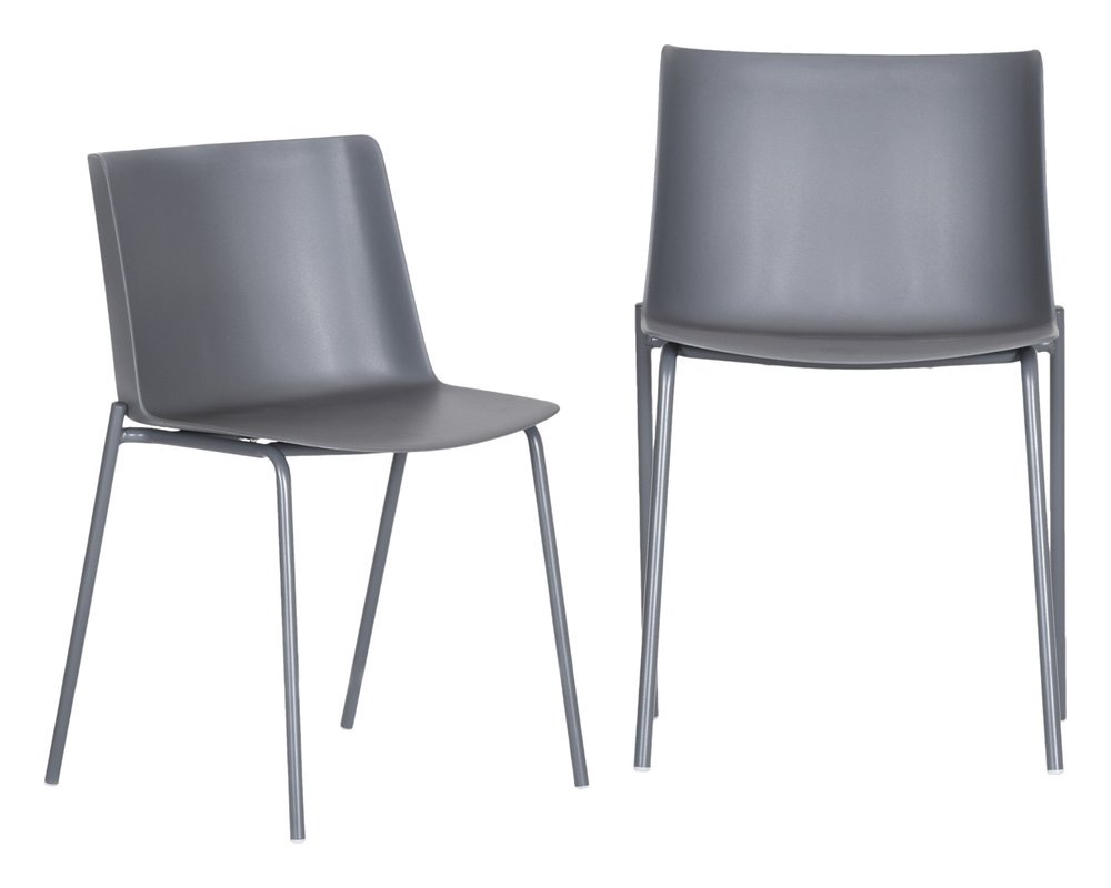 Set of Two Gray Steel and Heavy Duty Plastic Dining Side Chairs