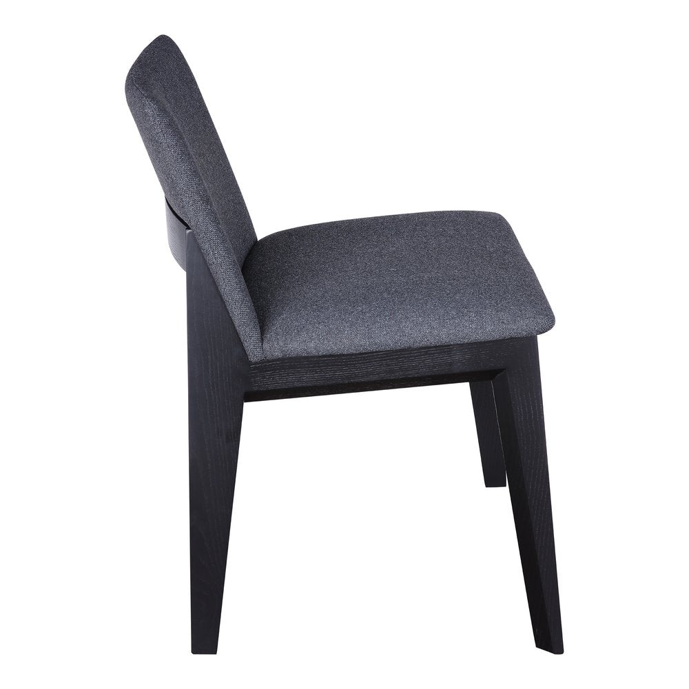 Set of Two Charcoal and Black Fabric Dining Side Chairs