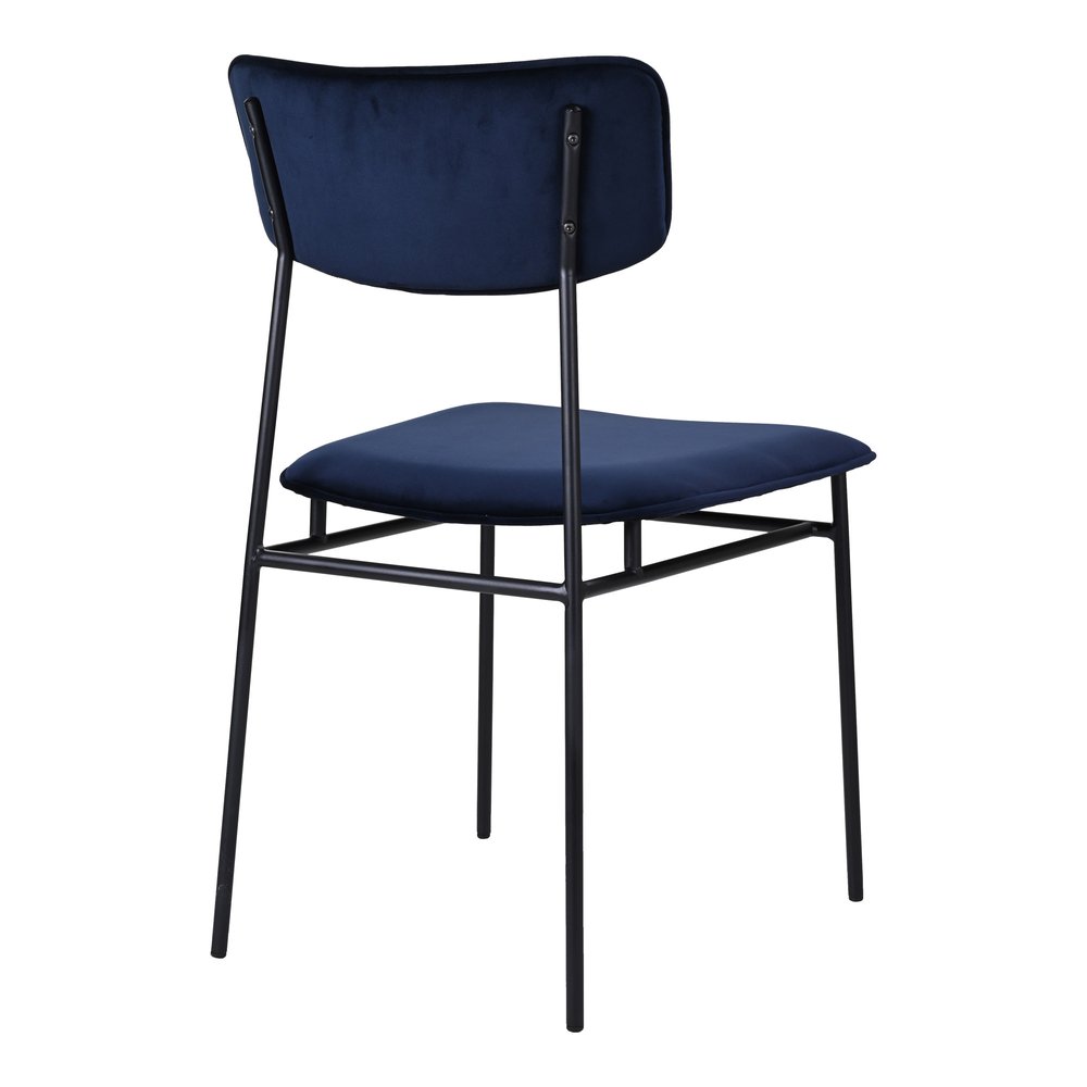 Blue and Black Velvet Open Back Dining Side Chair